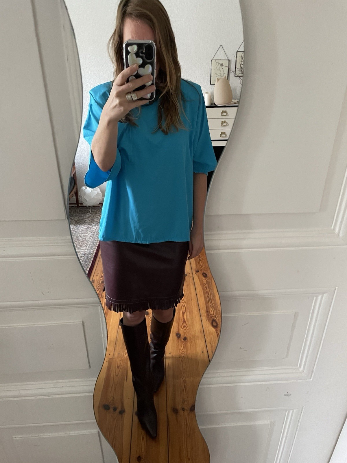 Vintage 80’s Turquoise Viscose Blouse With Large Shoulder Pads – Size 40/42 EUR