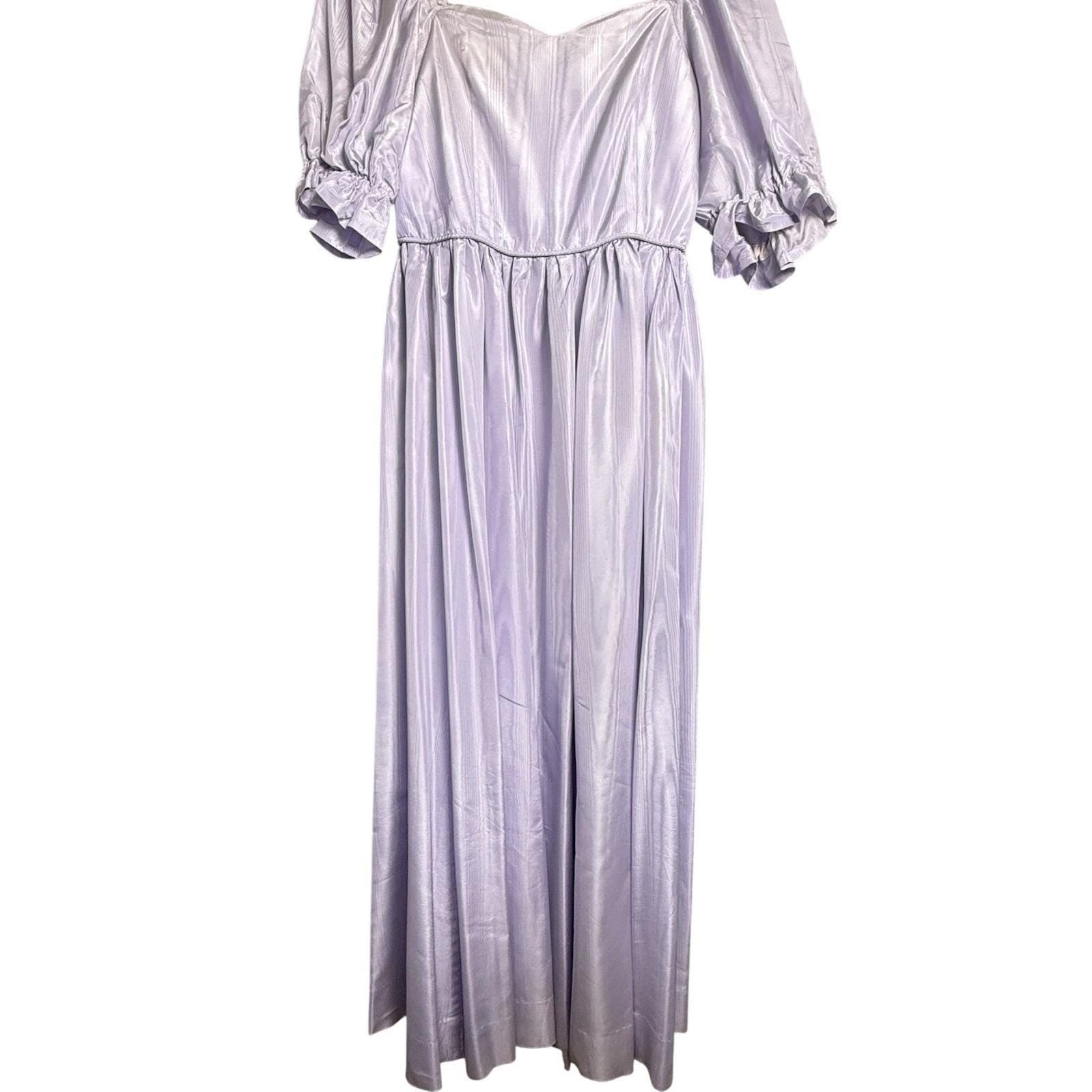 Vintage 70s Lavender Purple Fairy Princess Maxi Long Dress Satin Puff Sleeve MED