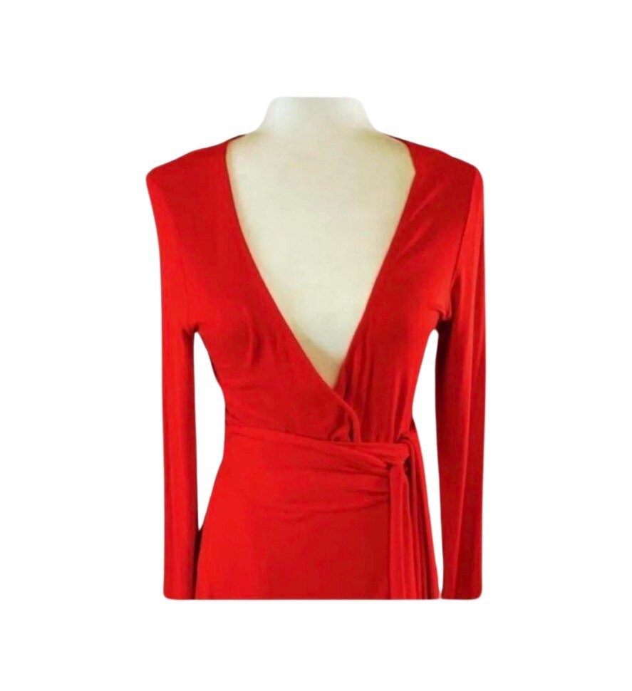 Midi Wrap Around Knit Dress Long Sleeve Vintage Moda International
