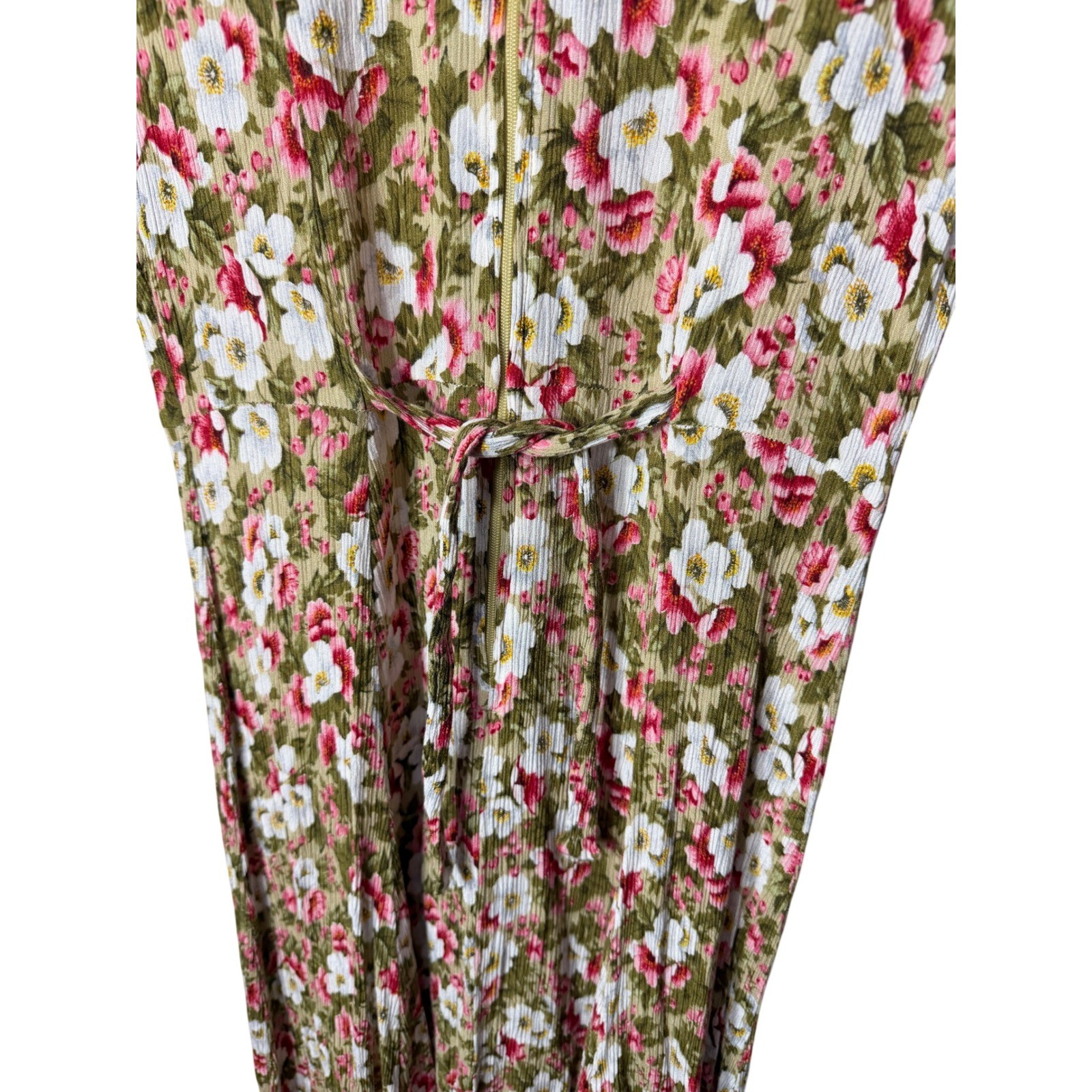 Brett Alixander Vintage Floral Layered Maxi Dress Olive Green Pink Rayon 9/10