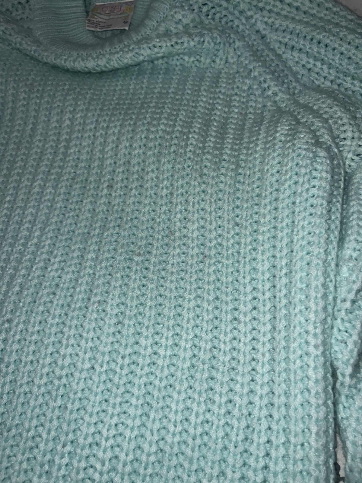Vintage 90s CSL Mint Mock Neck Chunky Knit Sweater Made in Hong Kong M
