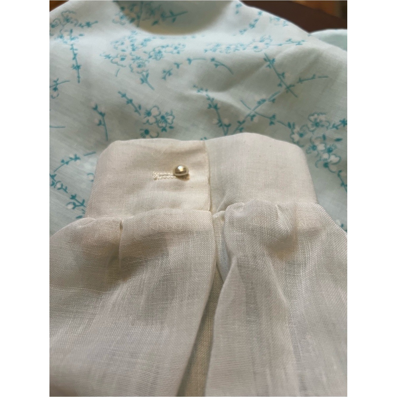 Vintage Prairie Blue Floral Lace Trim Tie-Back Midi Dress Cottage Feminine Sz 3