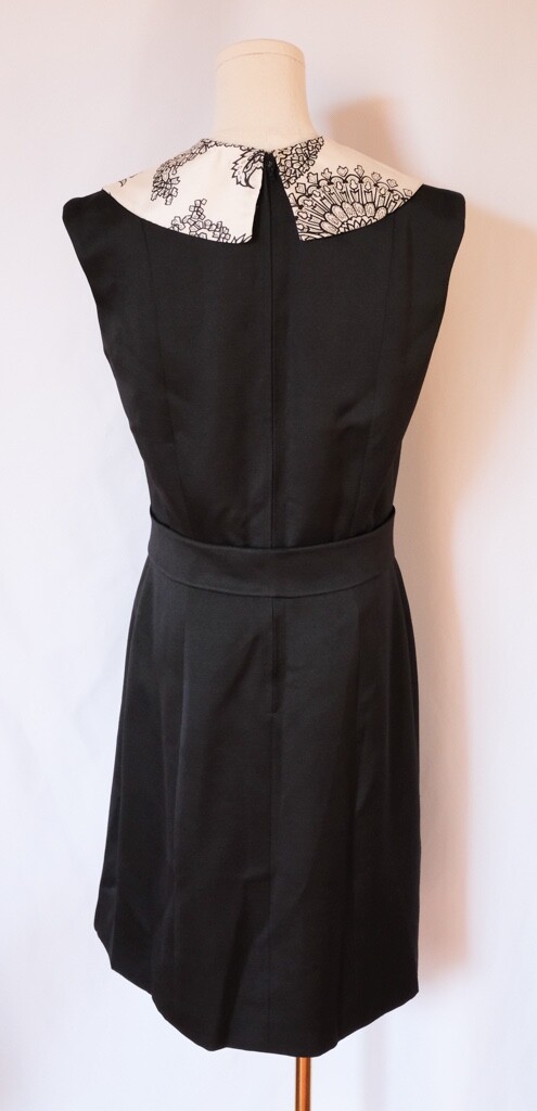 Vintage 60s Mod Black & White Scarf Silk Dupioni Shift Dress Mid Century Office