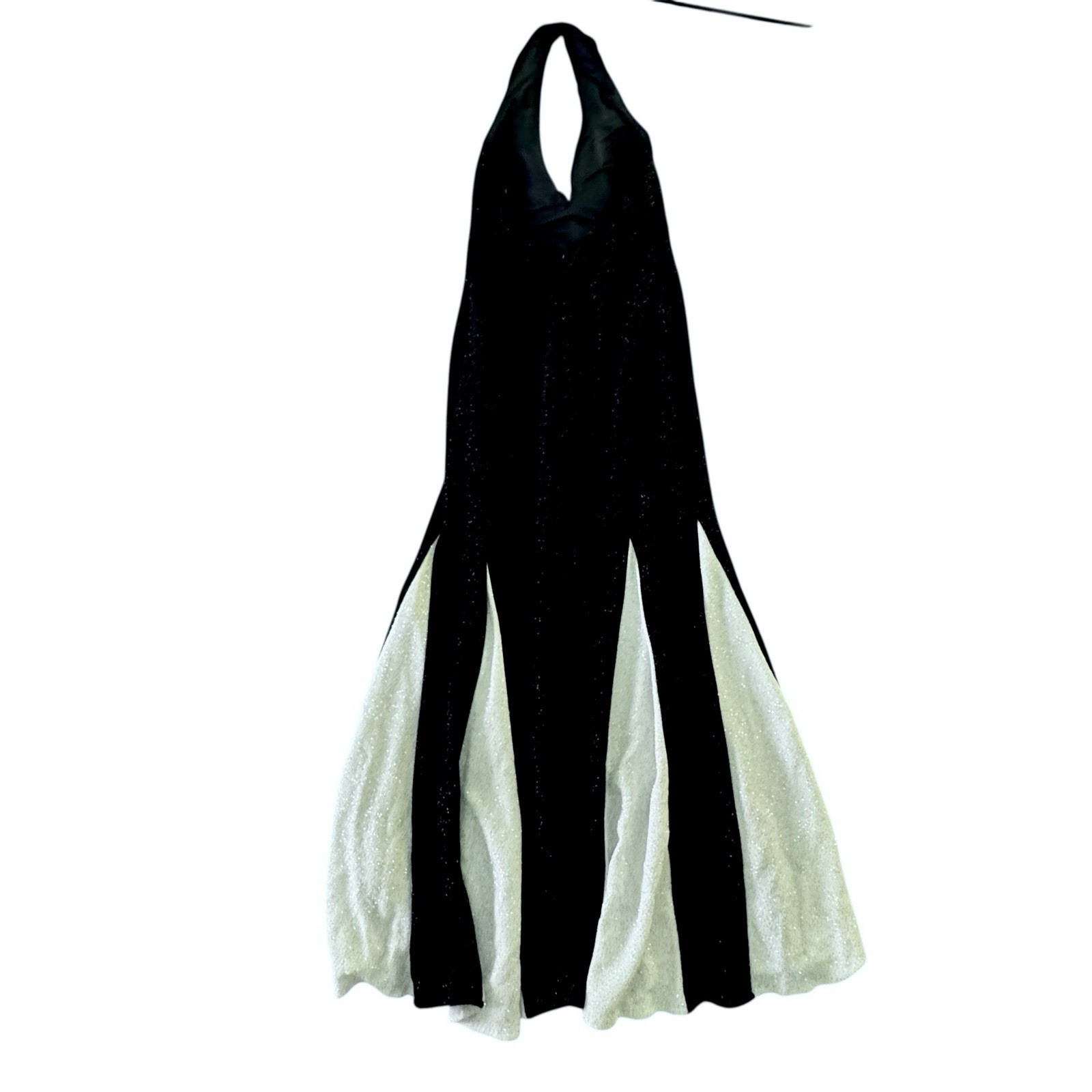 Maxi Halter Dress Women’s 10 Black White Sparkly Stretchy Cruella Vintage