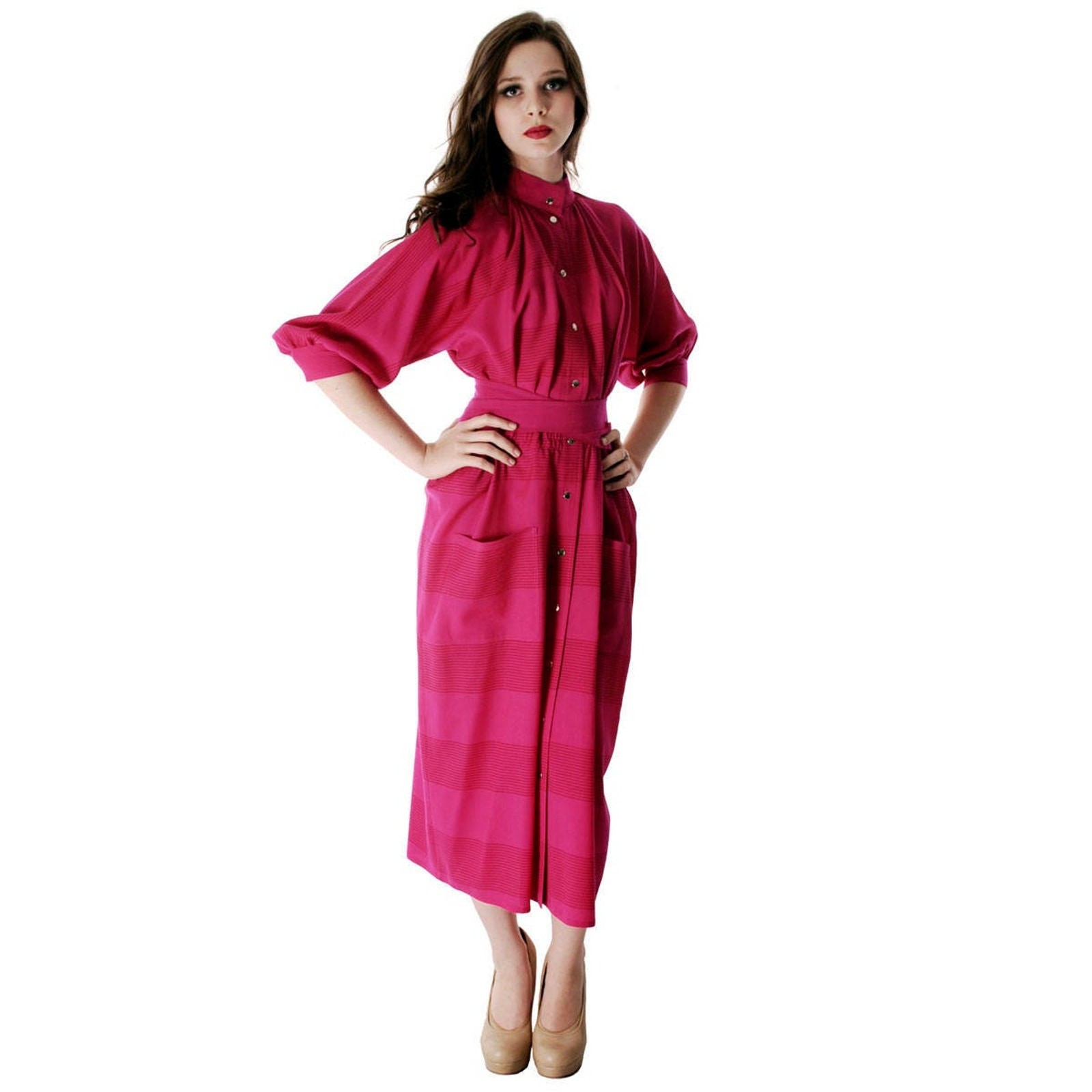 VTG 70s Vuokko Finland Fuchsia Wool Voile Coat Dress Nurmesniemi Marimekko Era