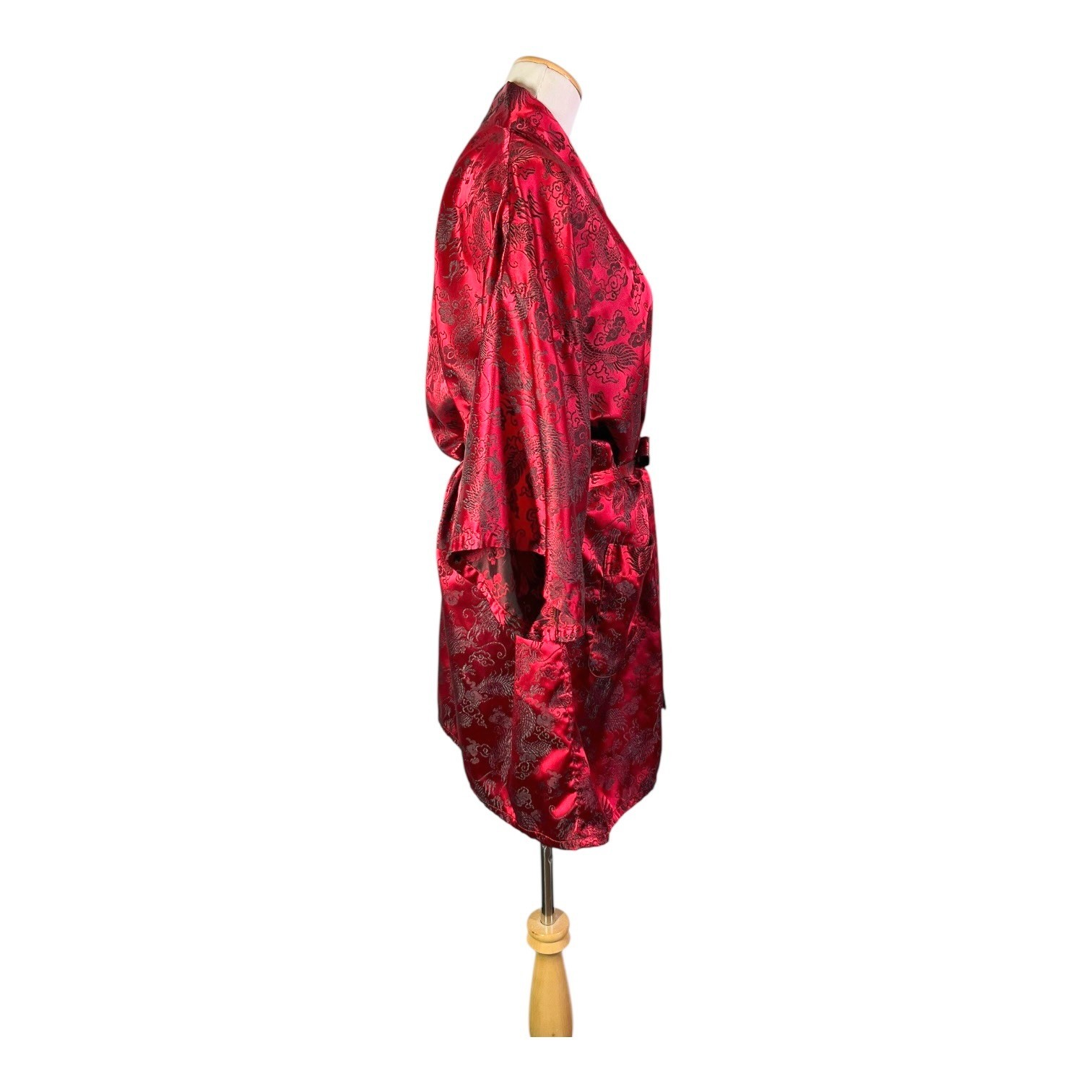 Vintage „Oriental” Brand One Size Robe Dragons Brocade Satin Sash Tie