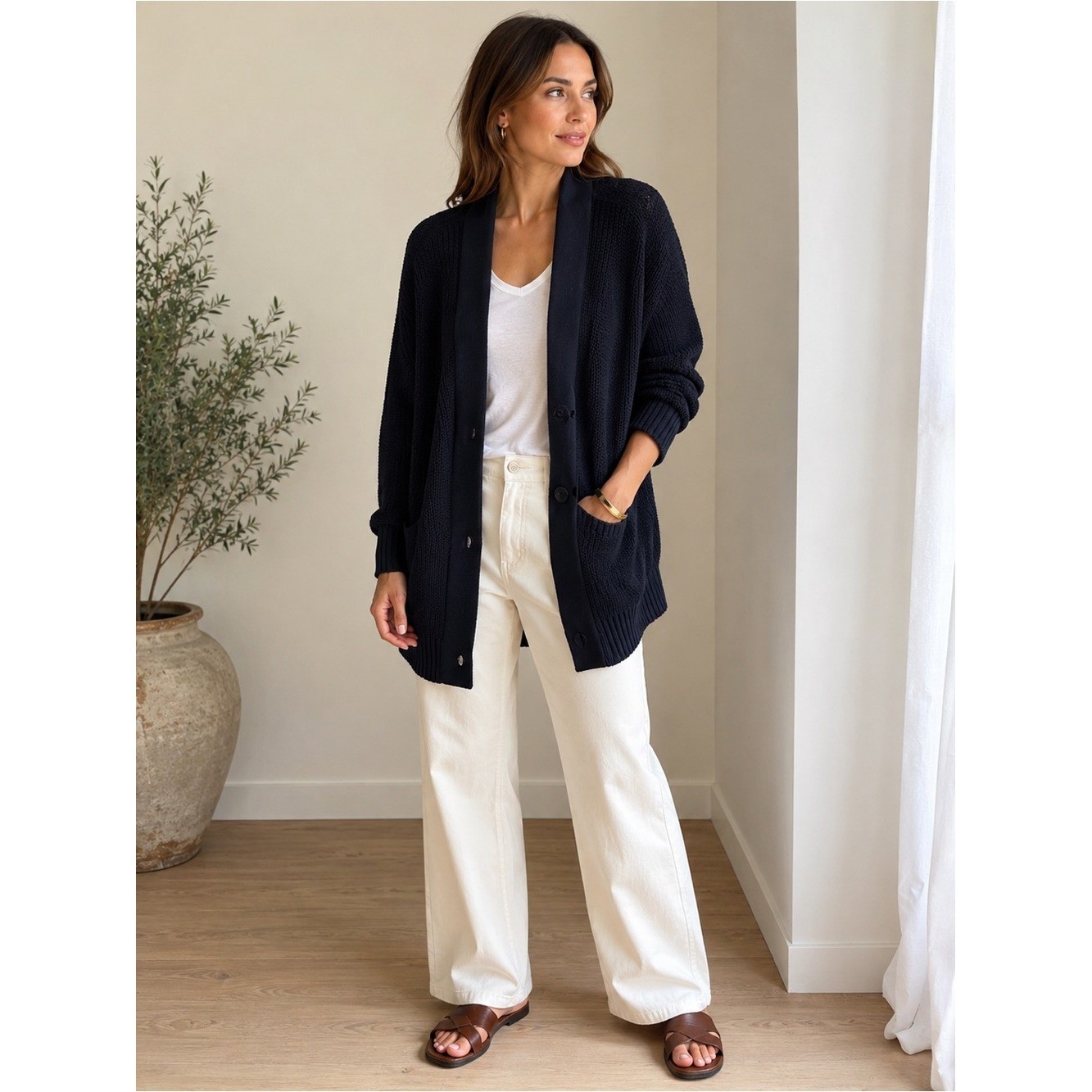 Les Copains Italy Oversized Cotton Cocoon Cardigan S Luxury quiet luxury