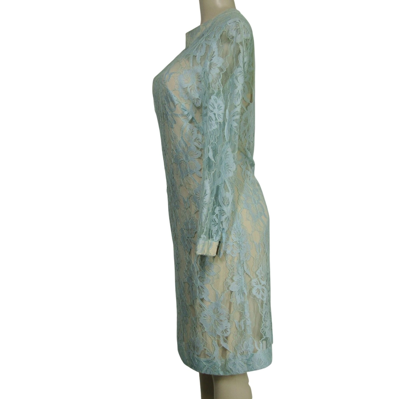VTG 60s 70s Lace Illusion Shift Party Dress Mad Men MCM Mod Elegant Retro M