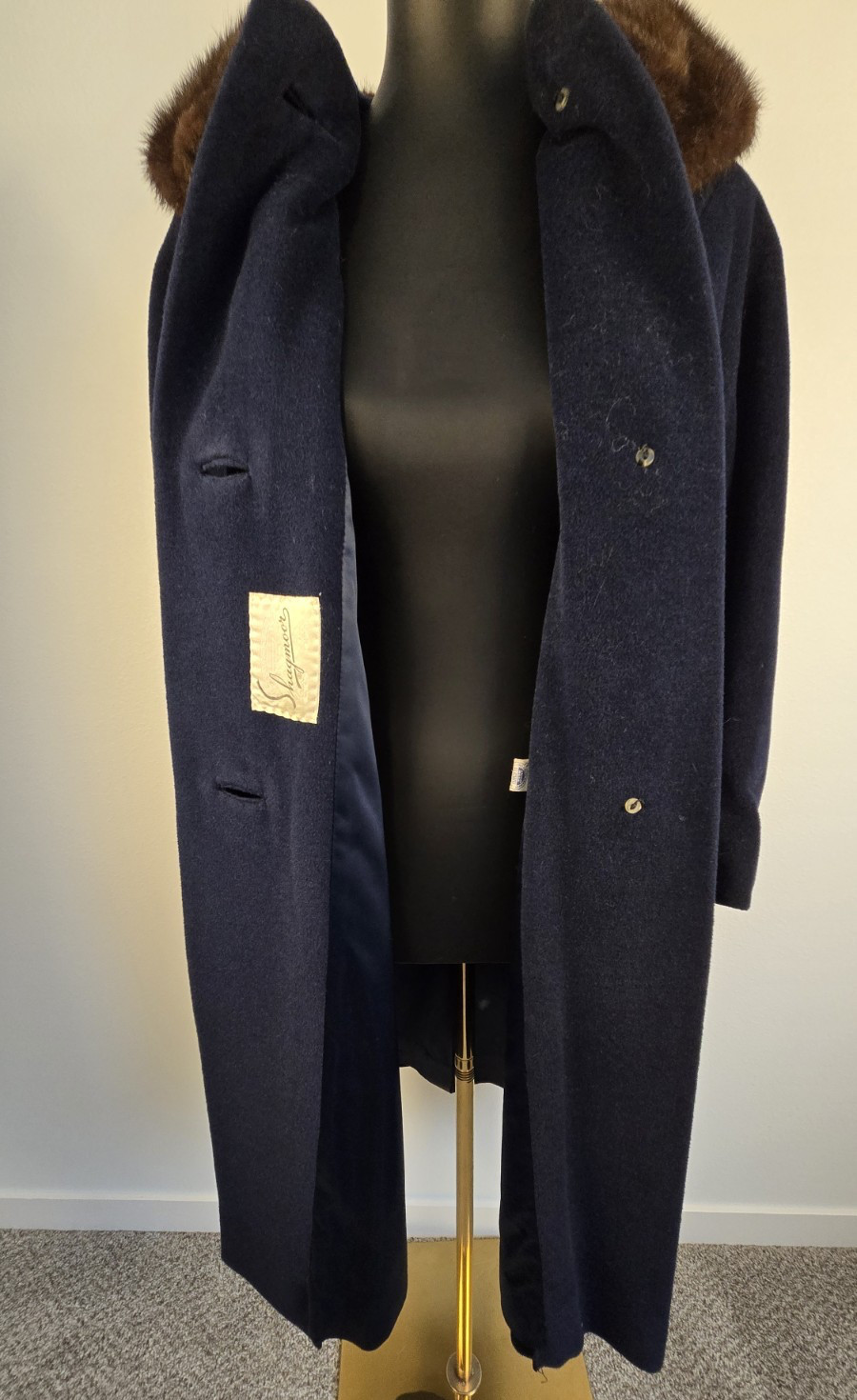 Vintage SHAGMOOR Coat Fur Collar Blue Brown Union Made Womens Retro 50’s 60’s