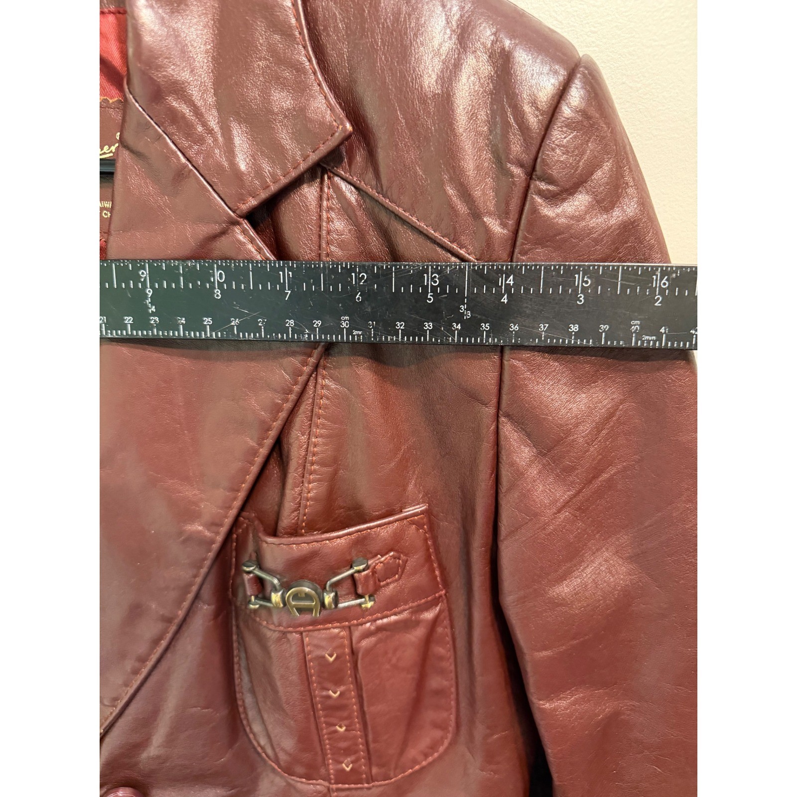 Vintage Etienne Aigner Burgundy Leather Blazer Jacket Womens Size 14 Oxblood