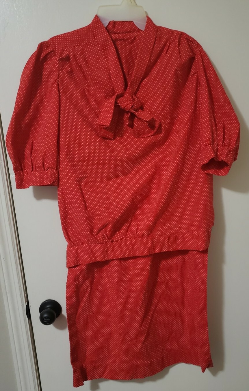 Vintage Late 70’s Early 80’s Two Piece Red White Polka Dot Skirt Set Medium Larg