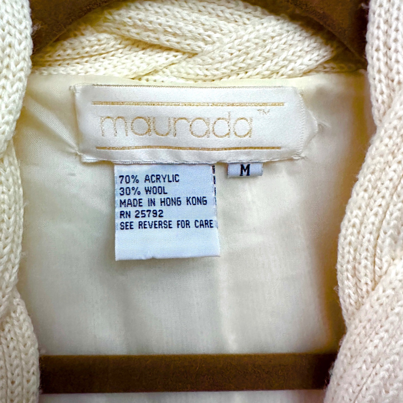 Vintage Maurada M Oversized Wool Cardigan Coat Pearl Lace Bishop Poet Rosette