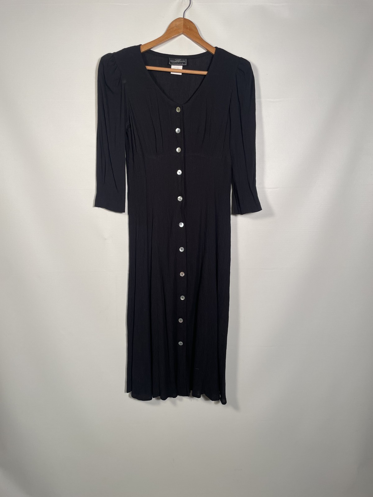 Vintage 1990s Button Front Black Midi Dress Made In USA Size M