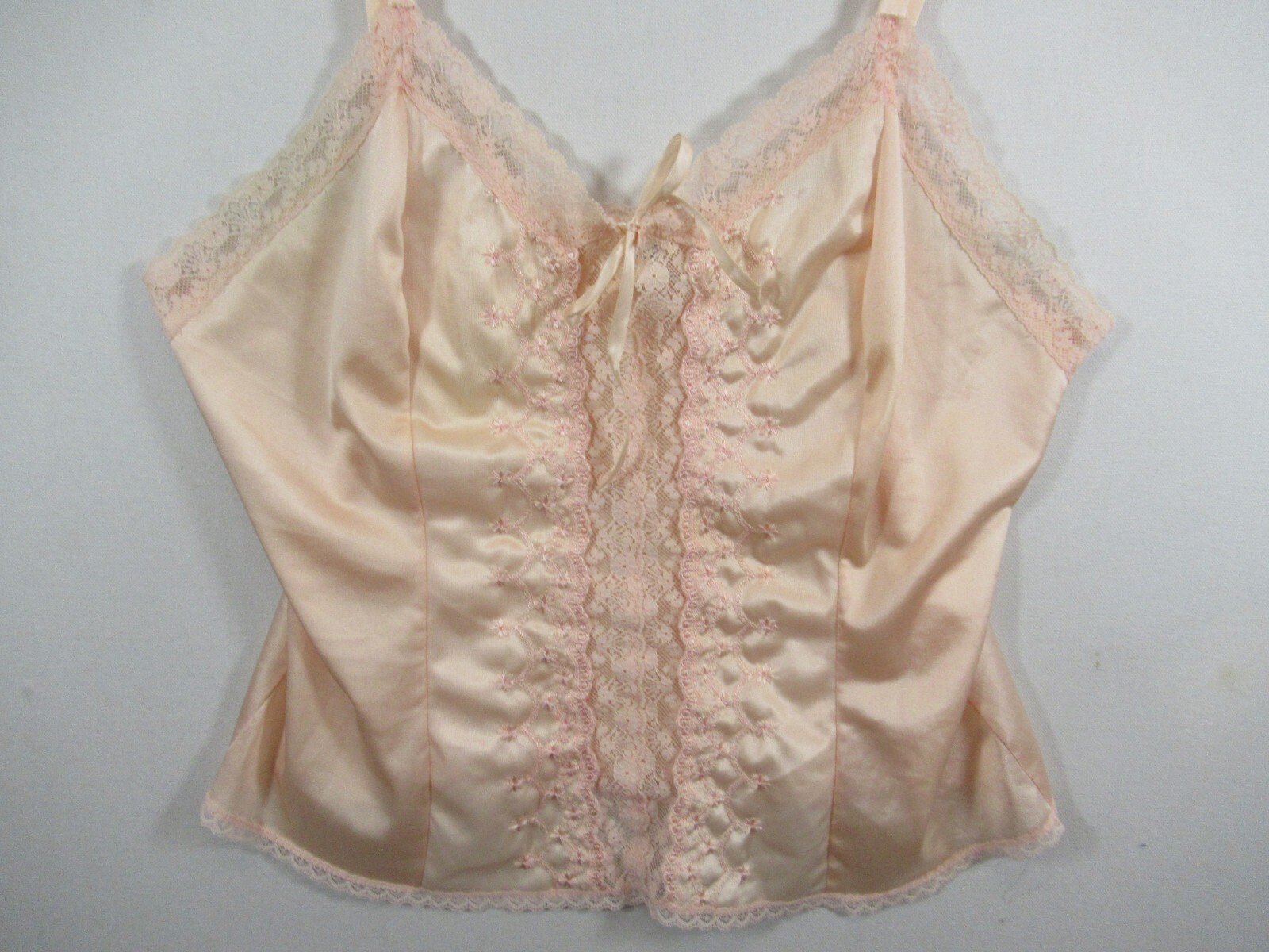 Vintage Bestform Embroidered Satin & Lace Camisole Women 34 Pink Ribbon