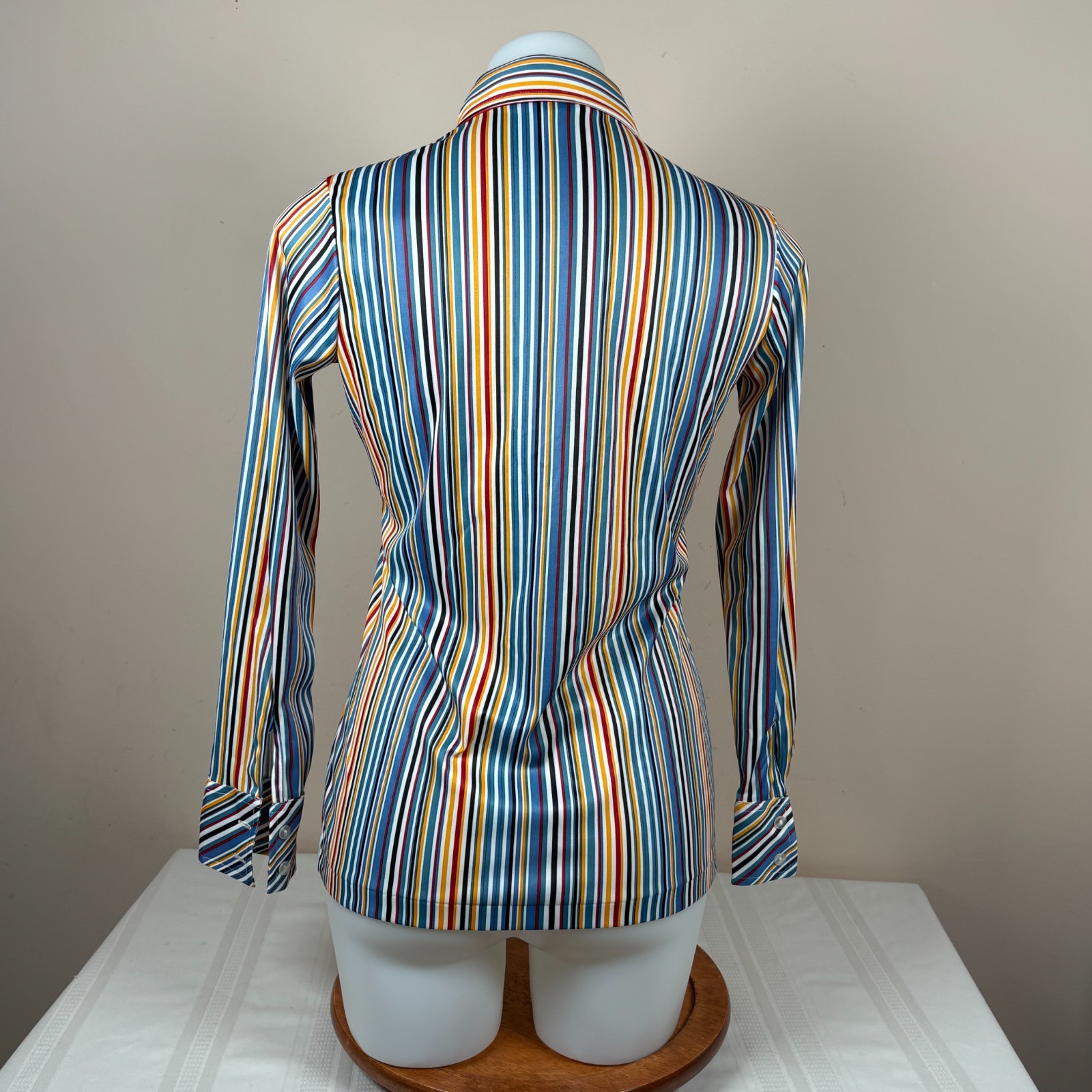 Vintage Queens Way to Fashion Striped Shirt Blouse Long Sleeve 1970s Size 30
