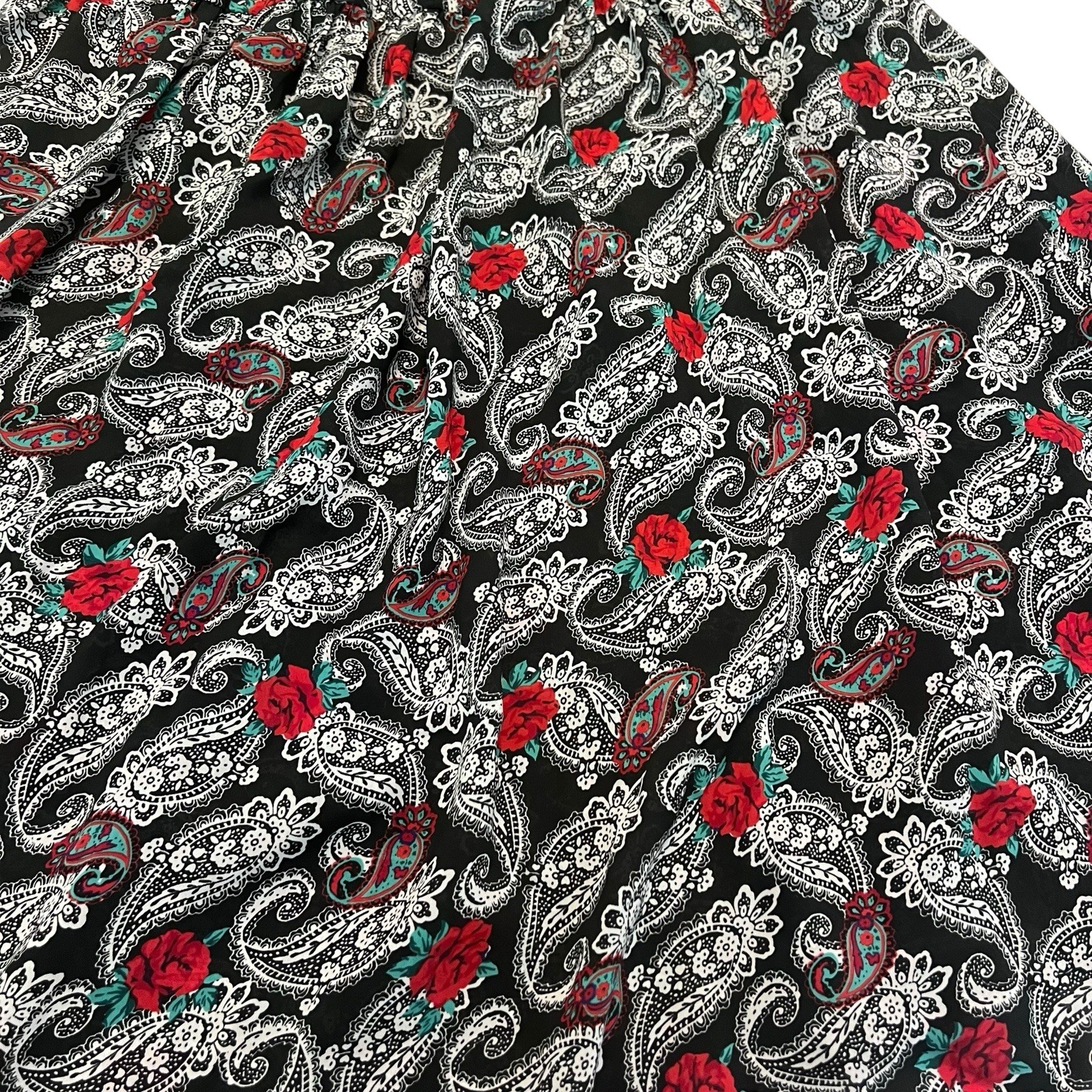 Vintage Perceptions Union Made Dress – Paisley Rose Print, 70s/80s Boho Midi