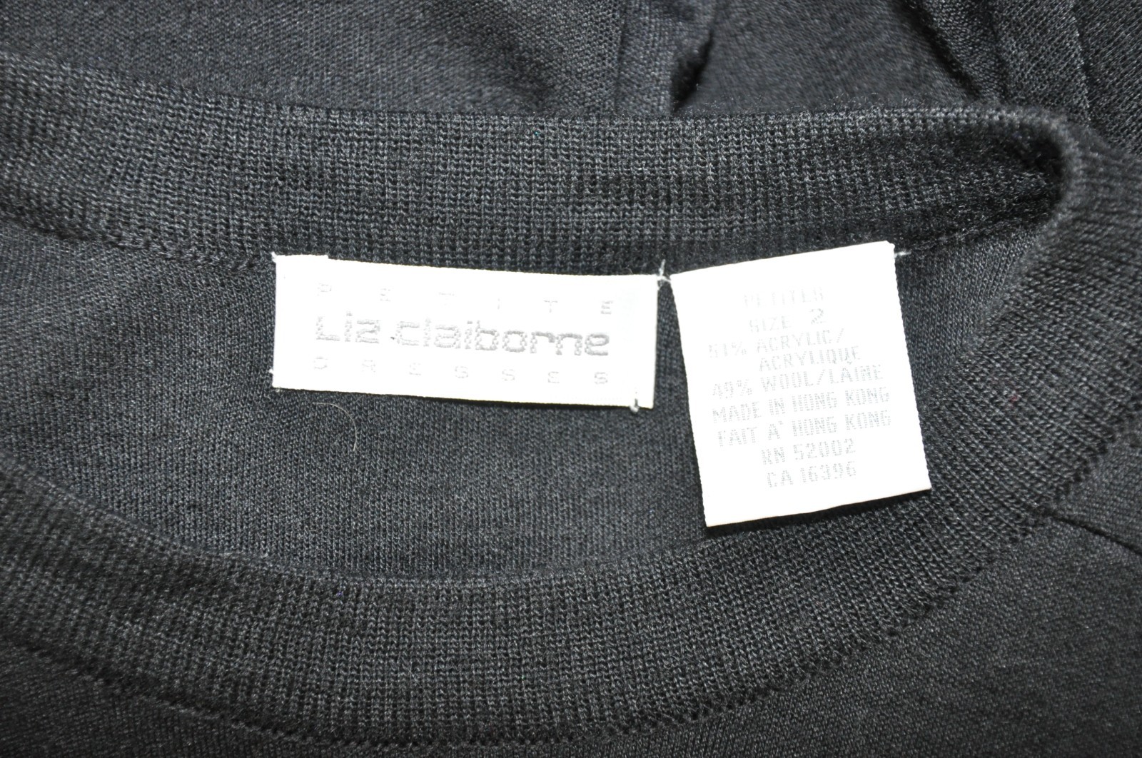90s Vintage Black Wool Blend Minimalist Long Sleeve Knit Sweater Dress Women XS