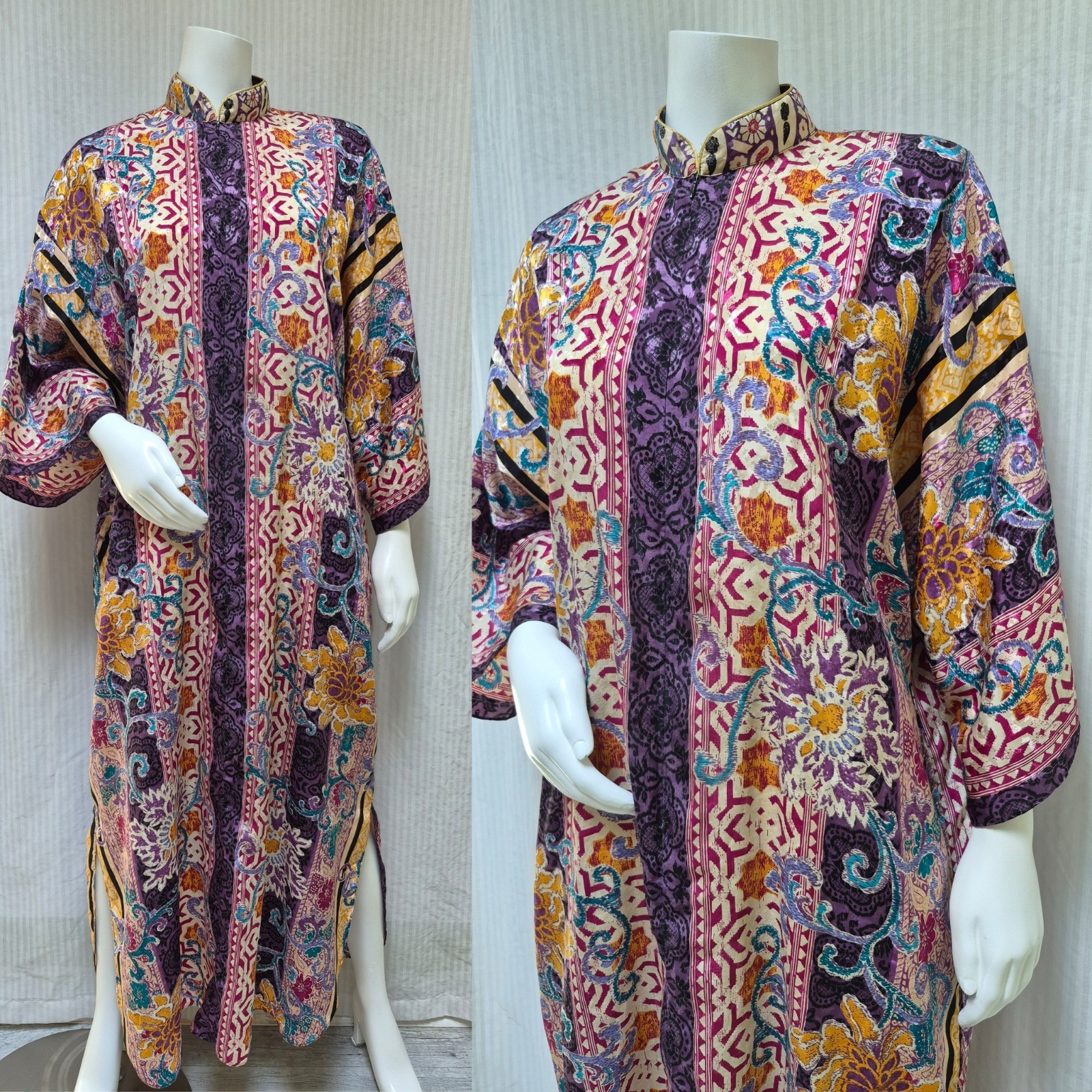 Vintage RUTH NORMAN Colorful Floral Print Caftan Lounge Kaftan Maxi DRESS – Sz L