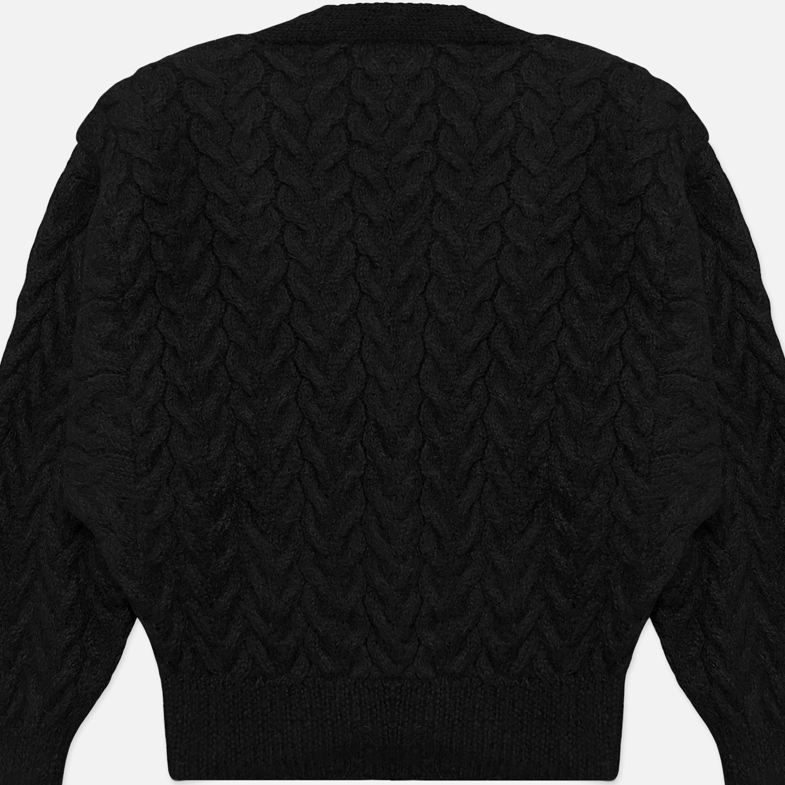 Vintage 70s Coquette Black Fuzzy Alpaca Wool Cable Knit Pearl Button Cardigan L