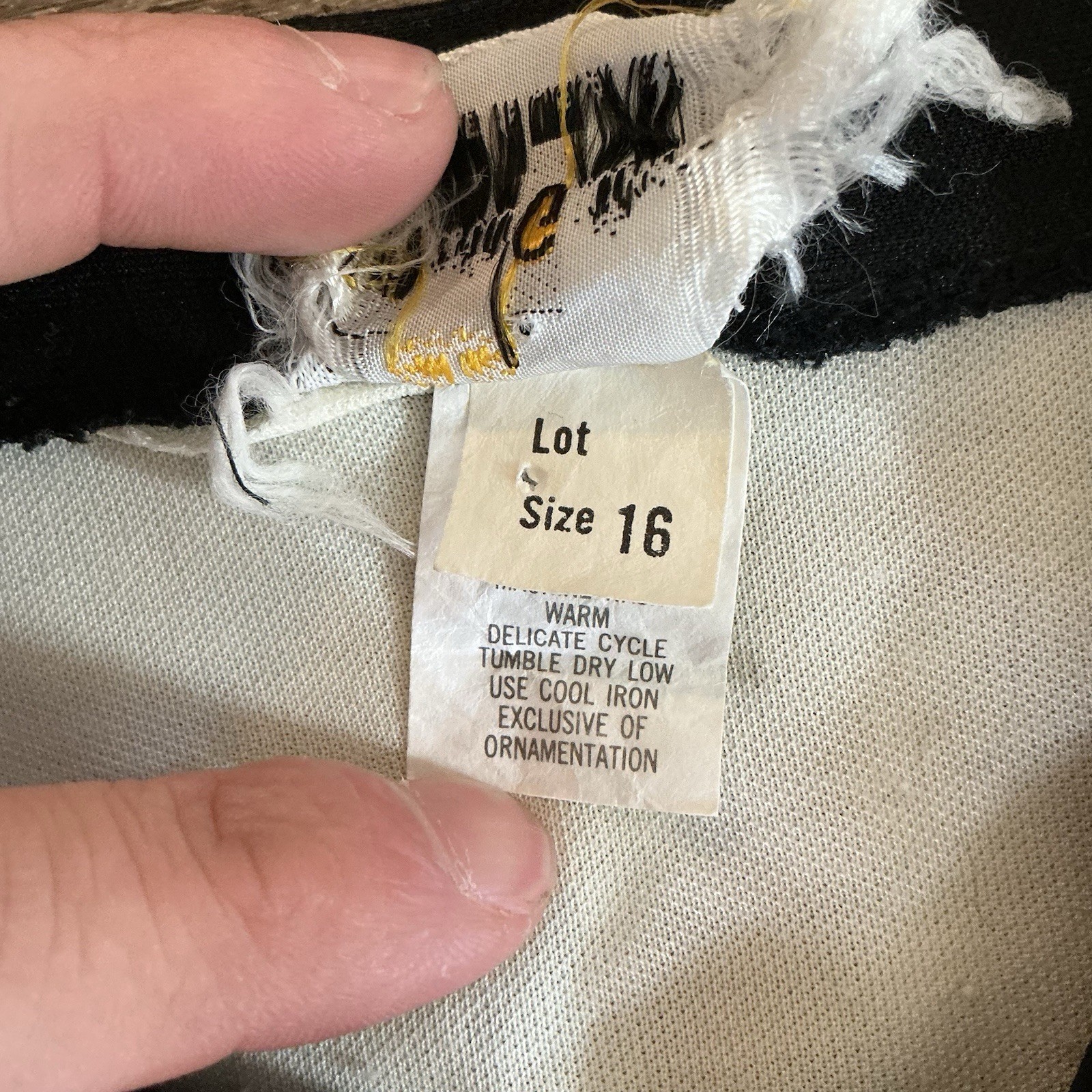 VTG Marty Gutmacher Dress Wmns 16 Ivory Black Trim Button Front USA Made #171216