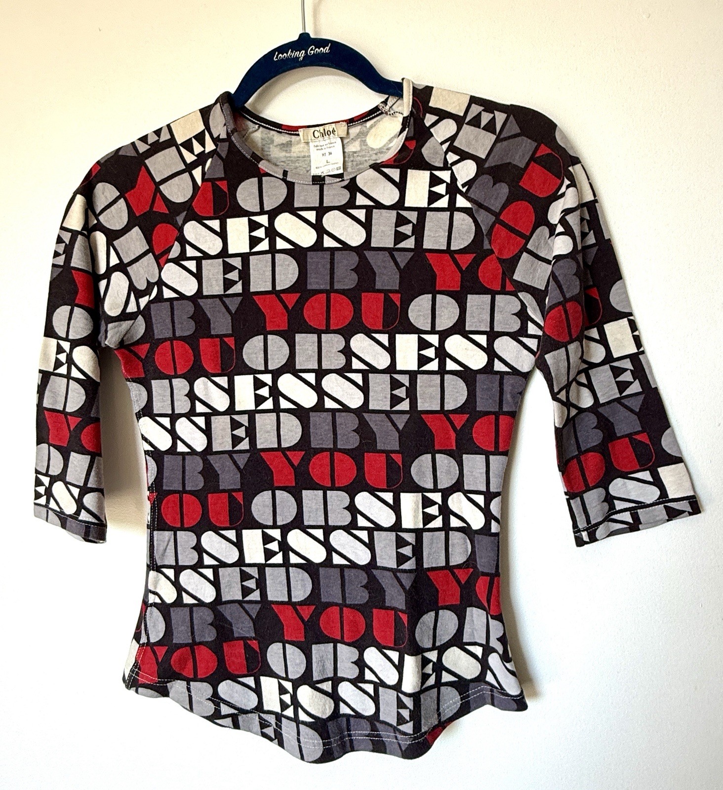 Vintage Y2K Chloé “Obsessed By You” Graphic Top Made in France Cotton FR 36