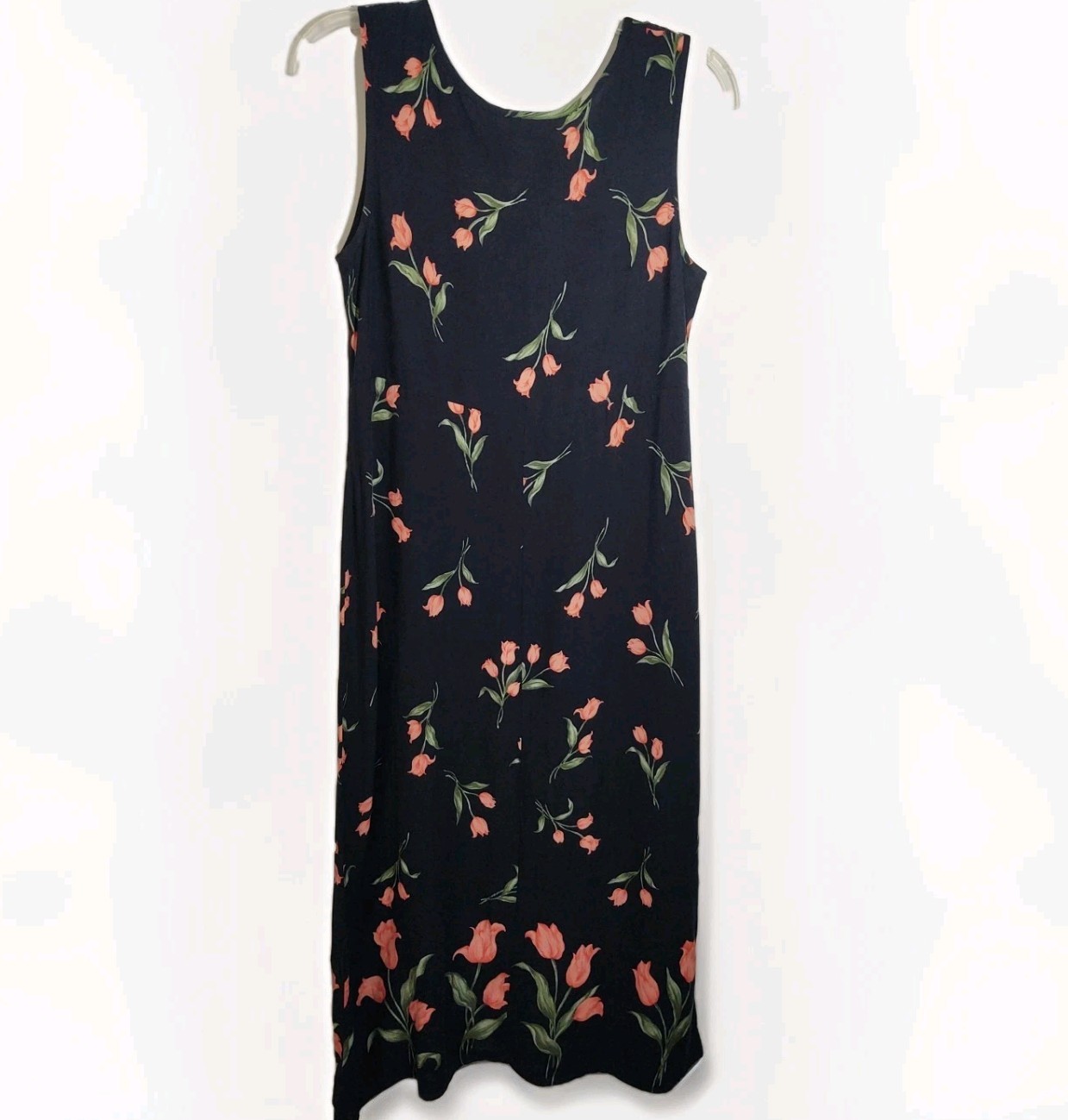 VINTAGE 90’s Molly Malloy 10P Calla Lily Floral Black Coral/Pink Maxi Dress Y2K