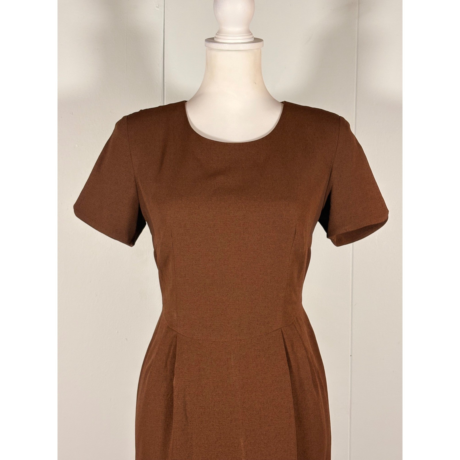Vintage 80s 90s Brown Sheath Dress Women’s 4P Retro Preppy Academia Classic