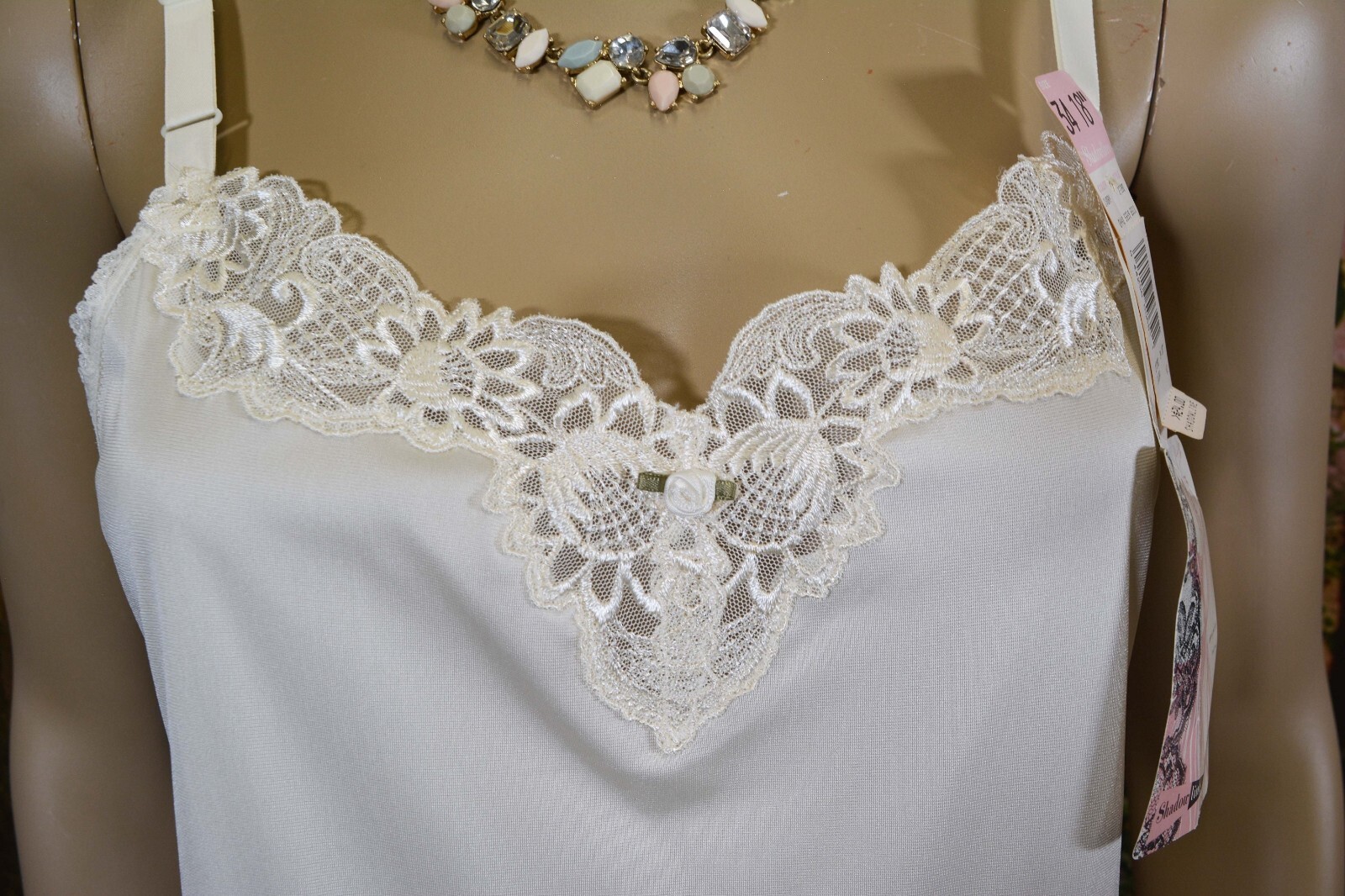 UNWORN Shadowline Ivory White Slip, NOS w/Original Tags, Bodice Lace VTG 90’s