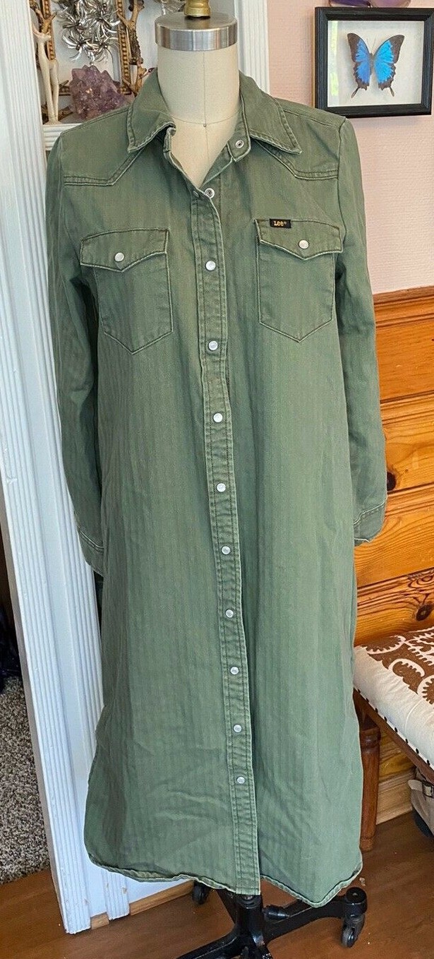 LEE Modern Vintage Western Midi Dress Sz S olive Coat Jacket Jeans