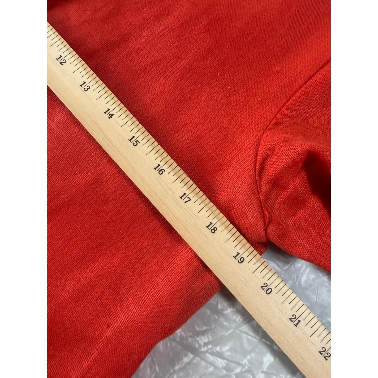 Oberon New York Vintage Red Linen Button Front Shift Dress Mandarin Collar 8