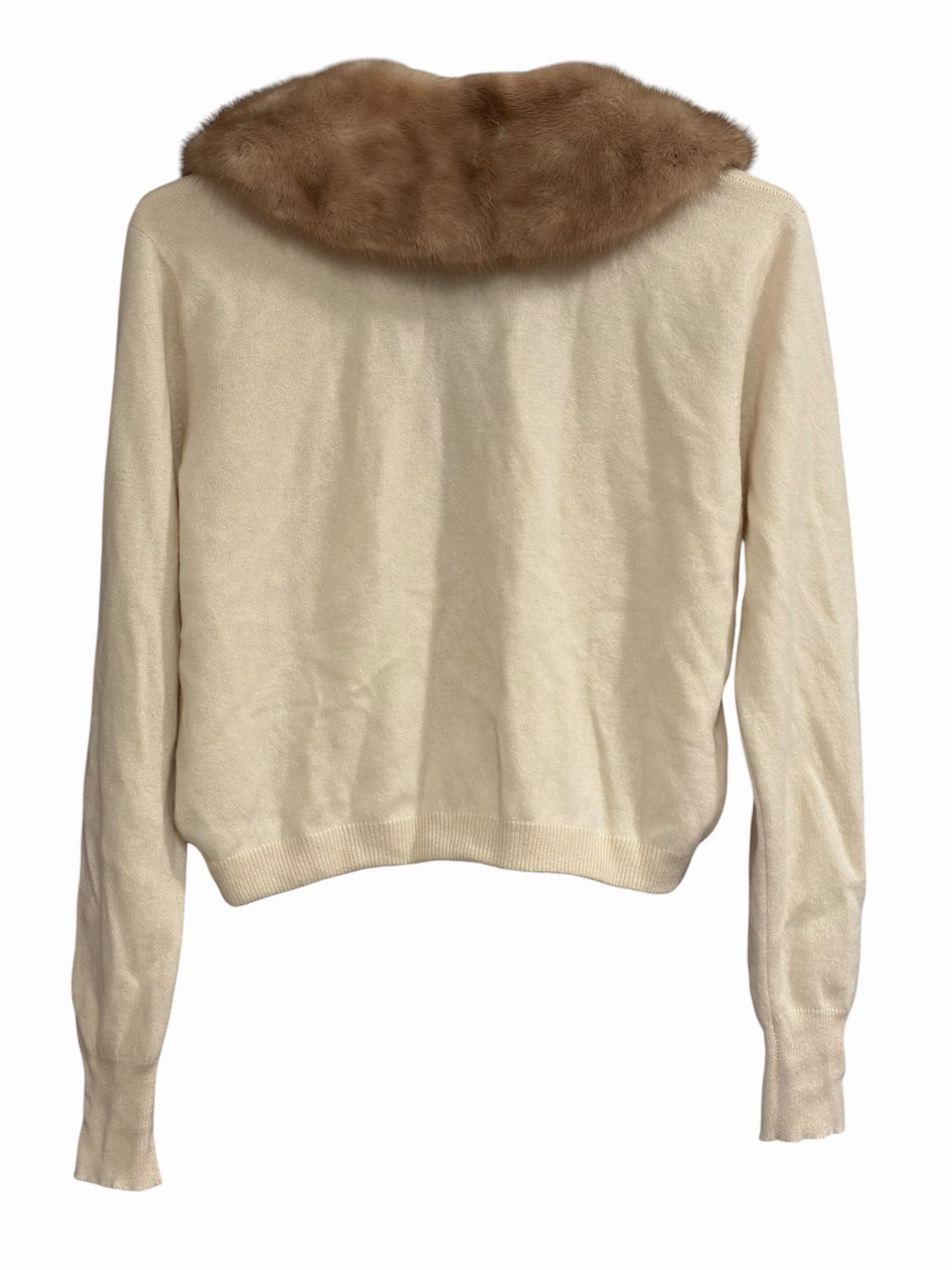 Vtg 1950s Dalton Ivory Cashmere Sweater Detachable Mink Collar Pearl Clasp PL