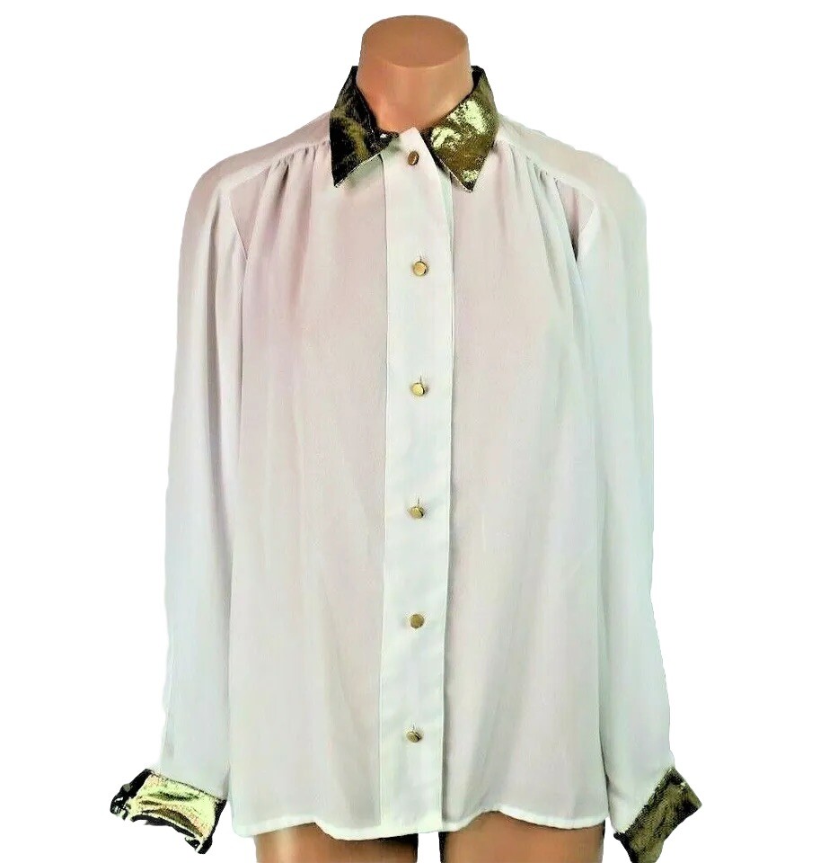 White Gold LAME Blouse Oscar de la Renta Expressions Vtg 6 Top Career