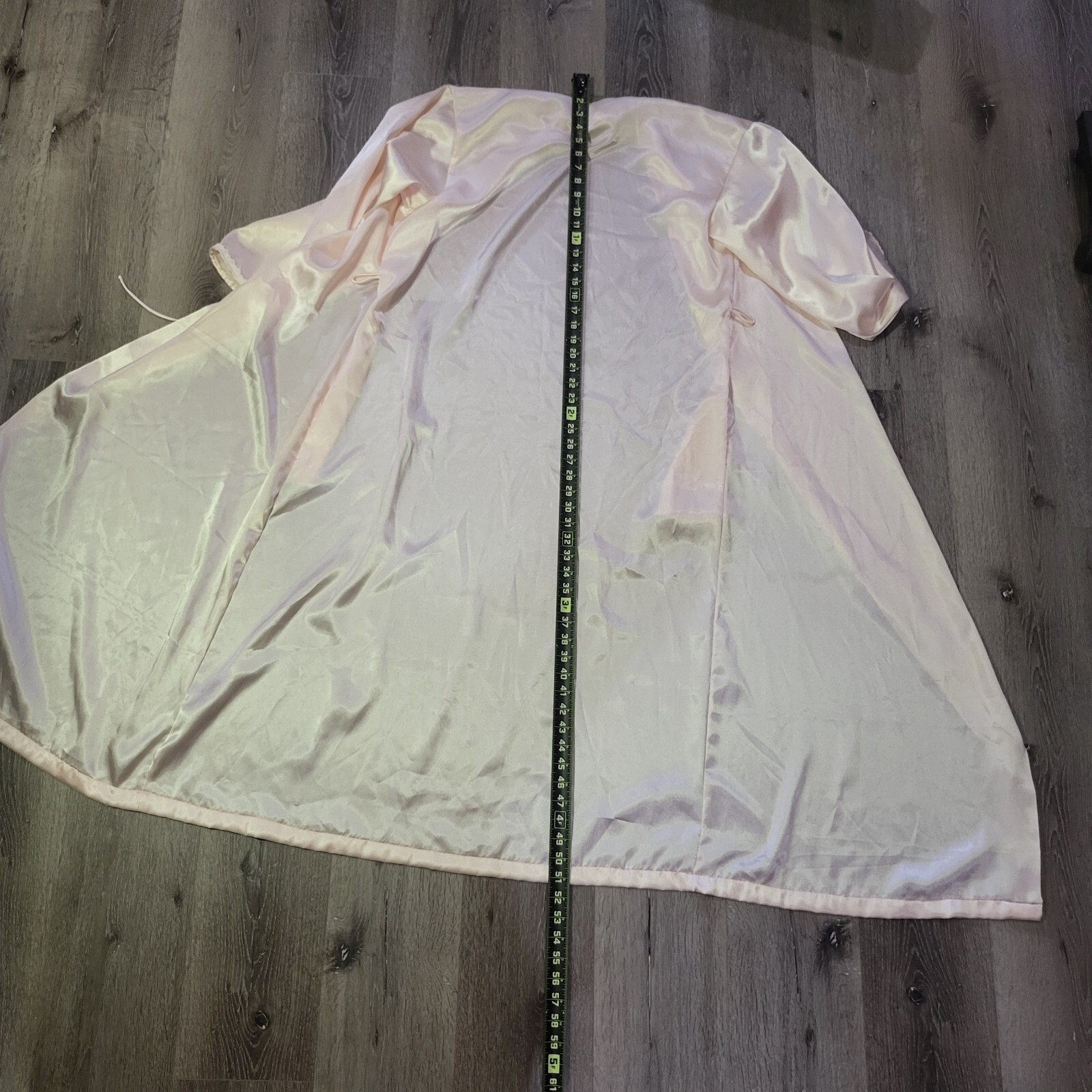 Vintage Barbizon Satin Robe Pink Nude Ribbon Embroidered Tie Sleep Tie Lace