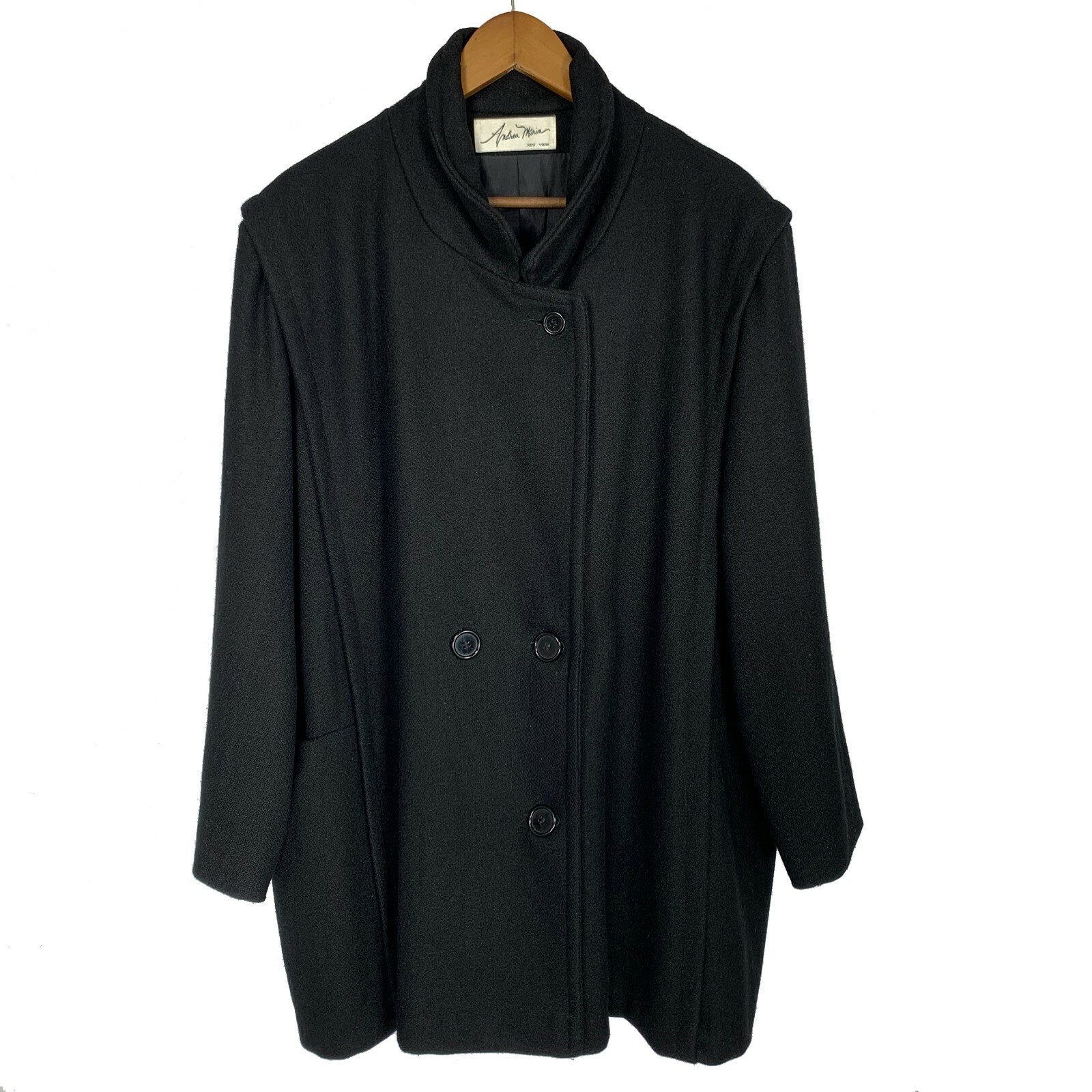 Andrea Marin Coat Womens 3XLarge Black Wool Mid Length Draped Union Made Vintage