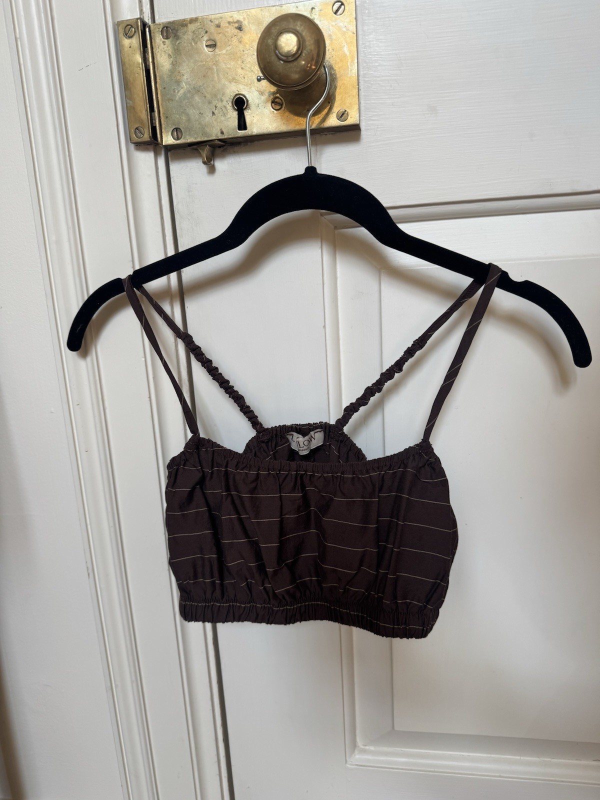 The Ludlow Shop Millie bra top in brown barn stripe XS S deadstock cotton