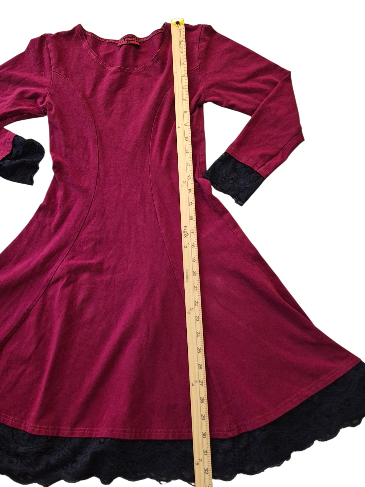 VTG Red Snapper Dress Red Black Lace Size 8, S Whimsigoth Dark Academia