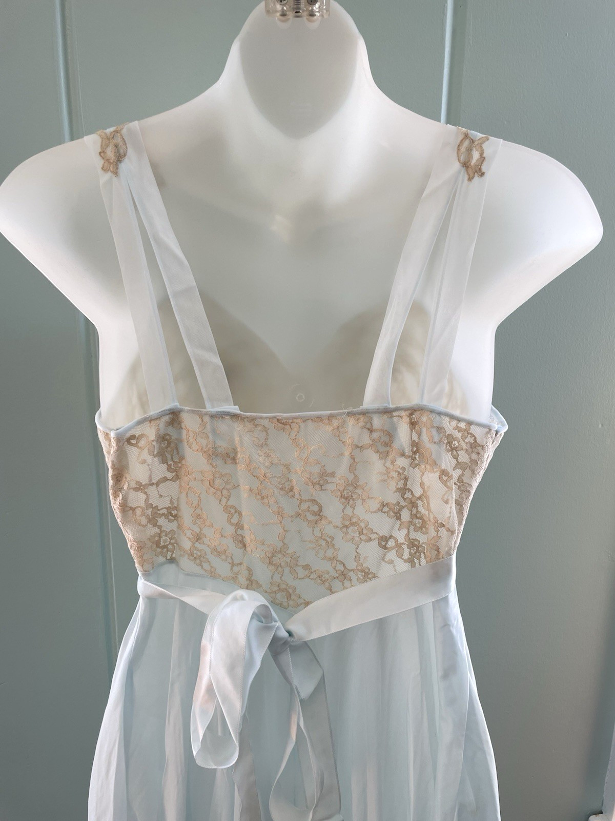 Vtg Vanity Fair Blue Gown Lingerie Lace Bodice Old Hollywood Chiffon Babydoll