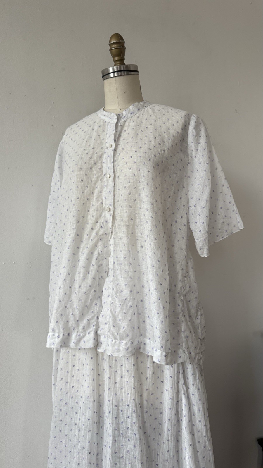 Antique Edwardian Sheer Lavender Sprig Print Cotton 2 Pc. Dress/Skirt Set 1920s