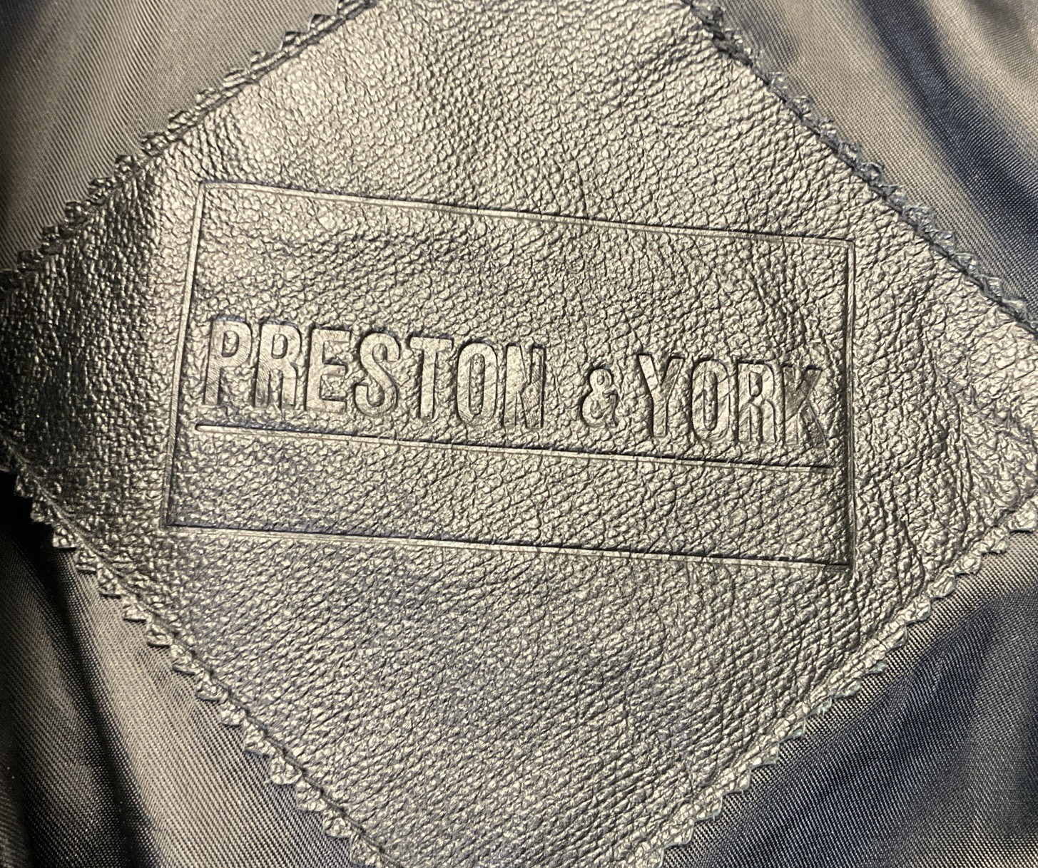 Vtg 80s Preston & York Leather Coat sz PL Black Embossed Paisley Suede Modern
