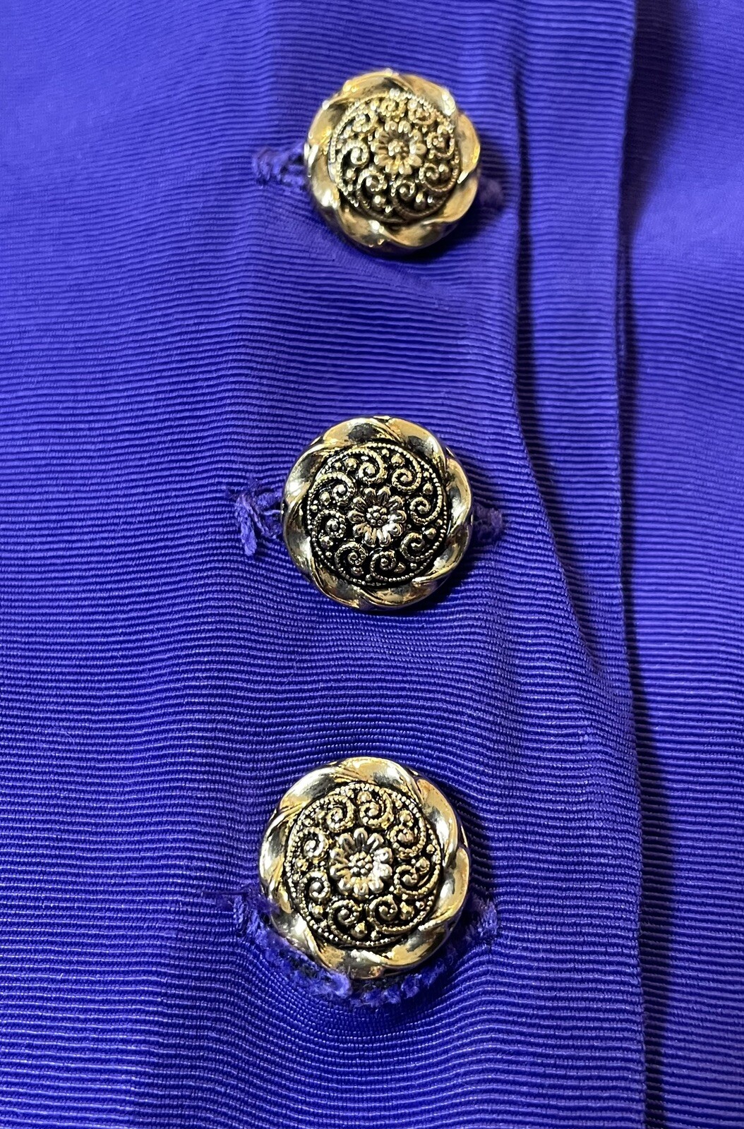 80s Luci Pellini Built-in Jacket Dress Sz 14 Purplish Blue Button Up USA Formal