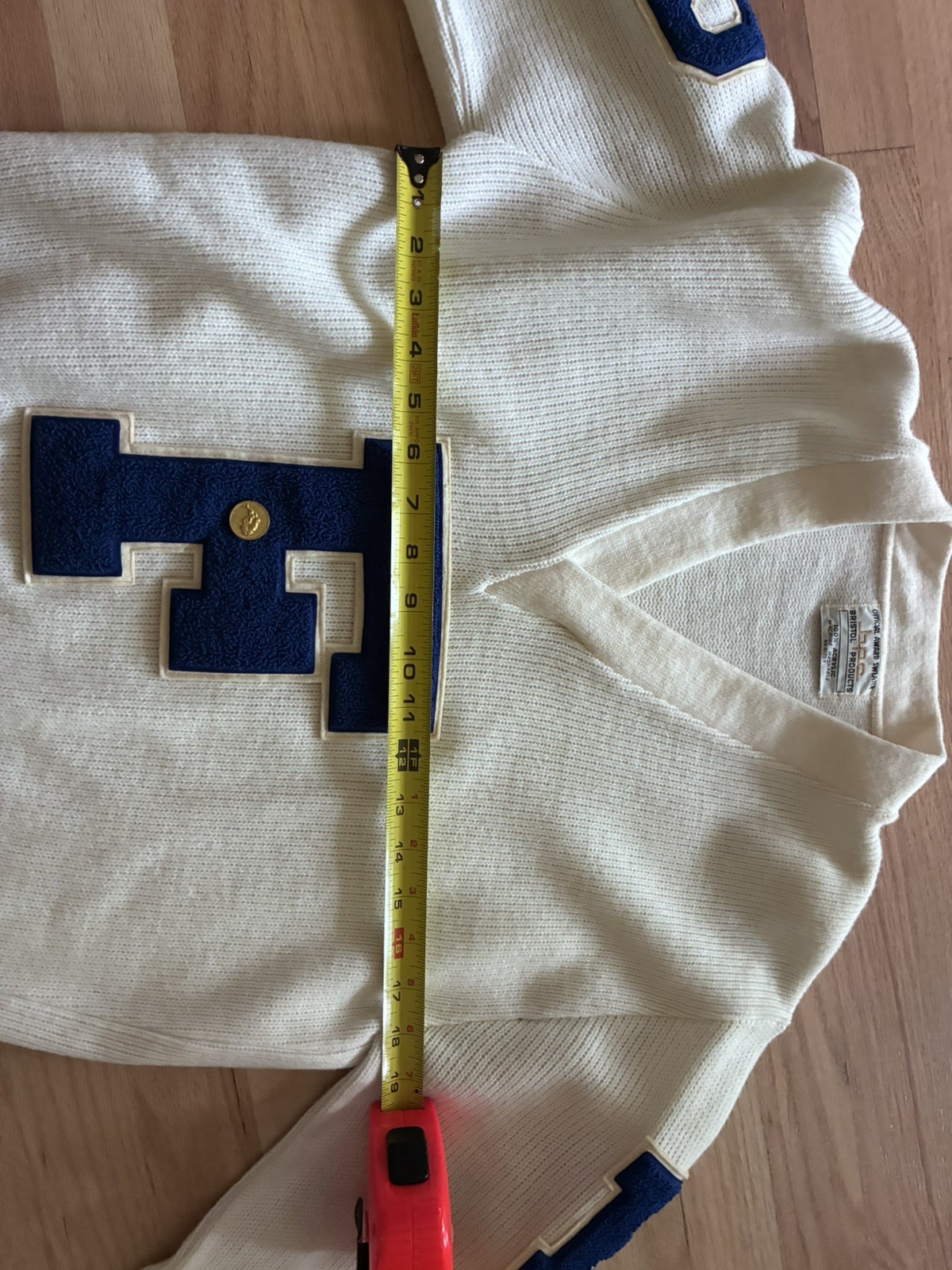 True VINTAGE 1970 Letter Sweater VARSITY White No Size Tag Franklin HS 1979