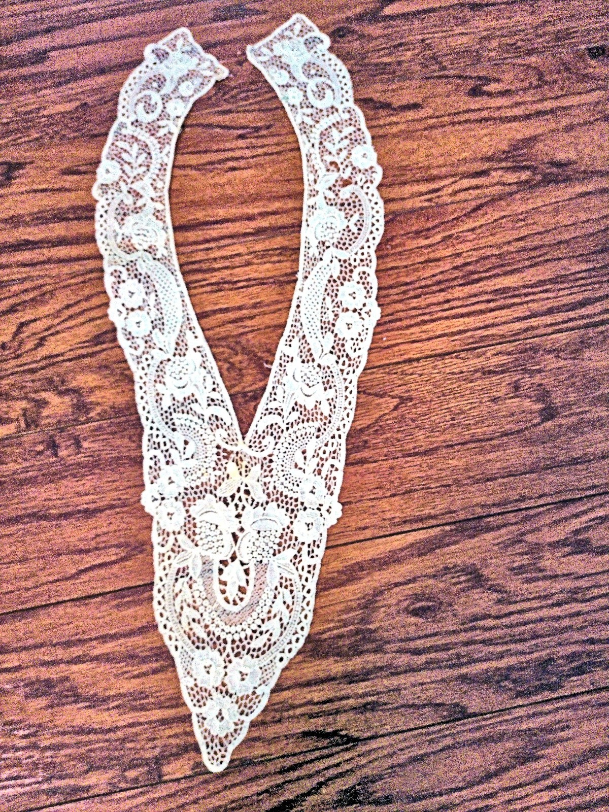 Vtg Dress Insert Applique White Intricate Schiffli Lace Flowers Wedding DIY Sew