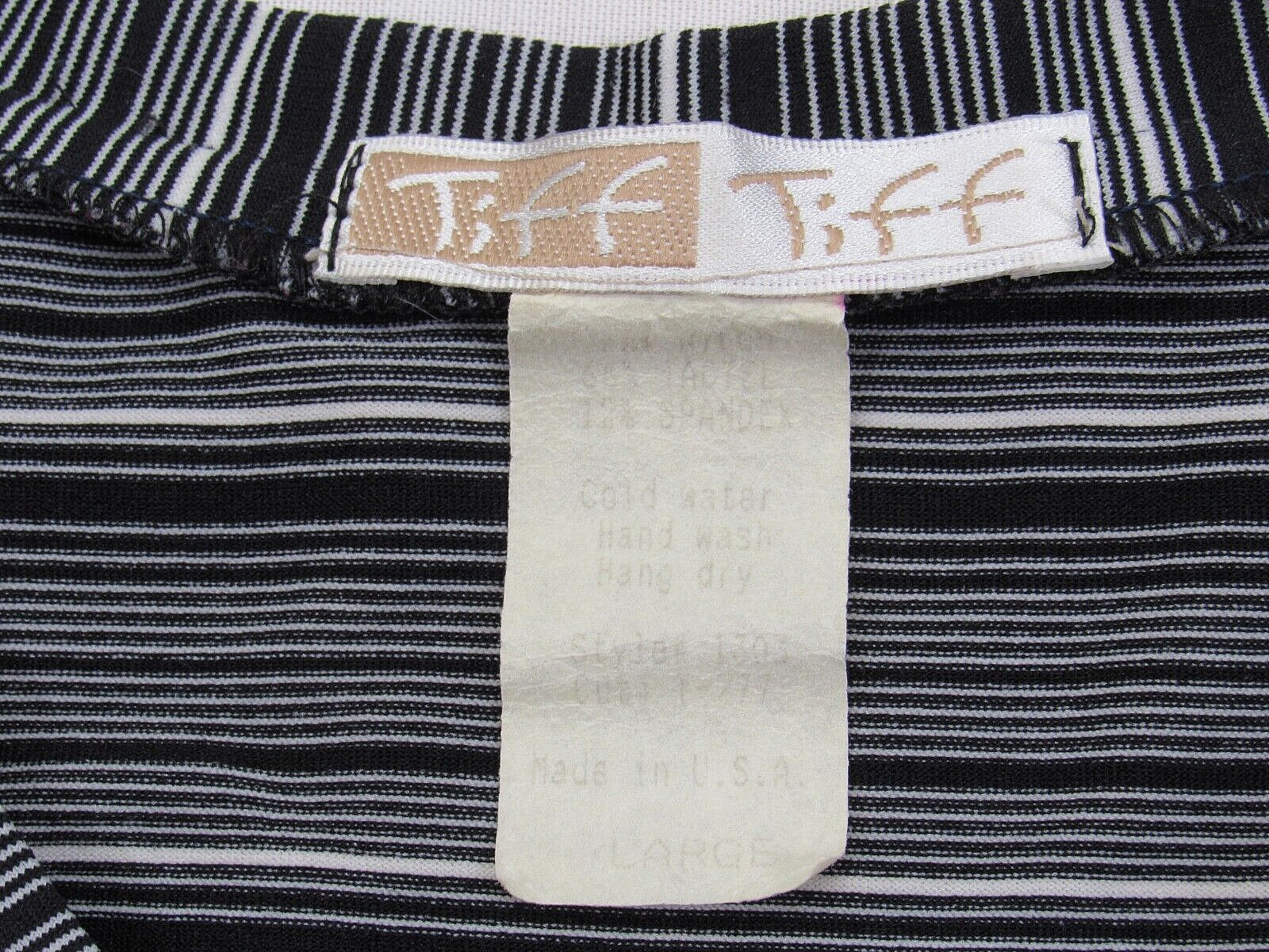 Vintage Tiff Tiff Dress Knit S/S Black White Body Con L [ 36 Bust 40 Hips 48L ]