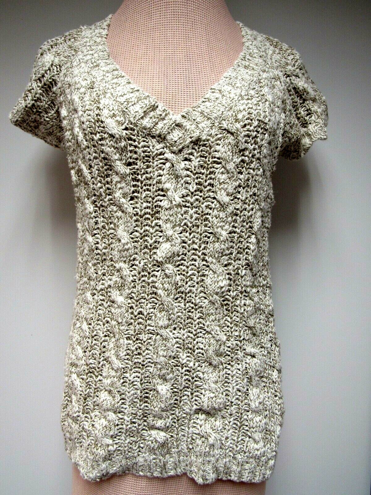 HANNAH Cotton Blend V Neck Knit Sweater Top Oatmeal Putty Gray Winter White L EV