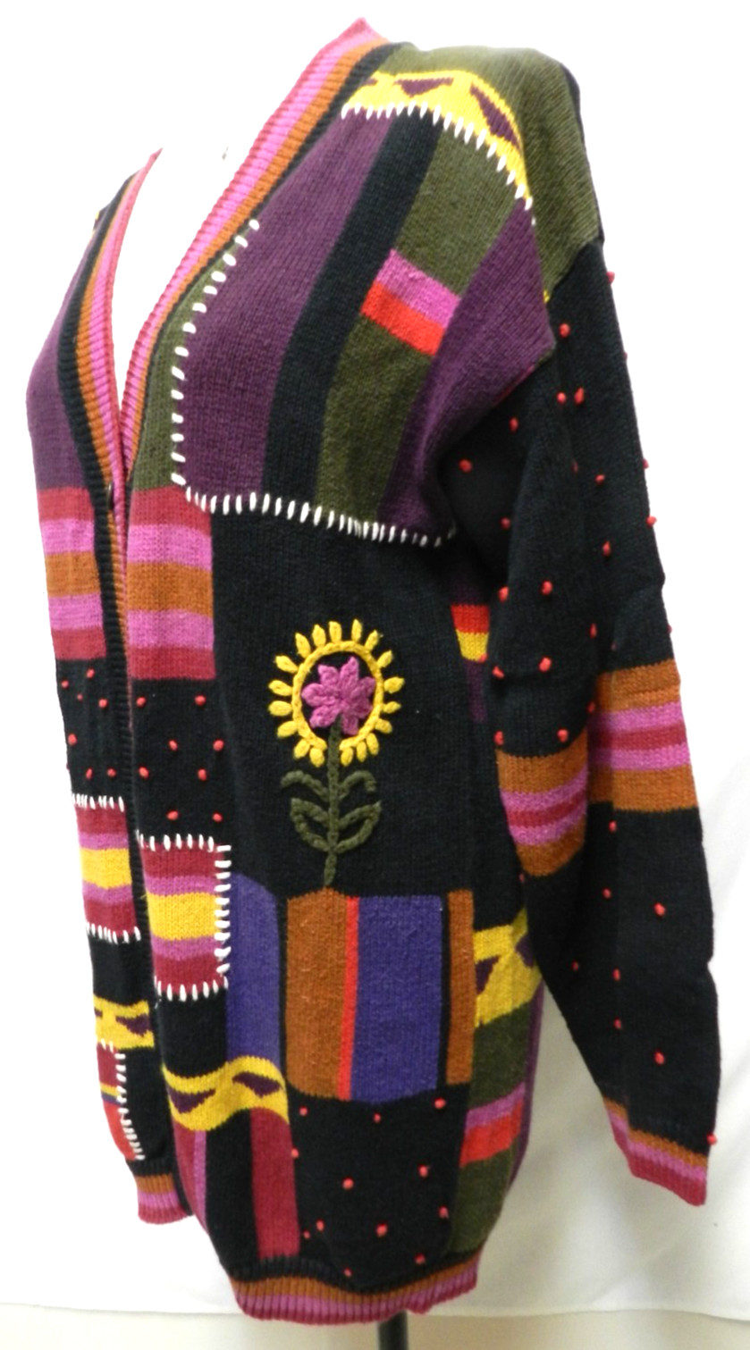 Bonnie and Bill Vintage cardigan sweater Sunflower Oversized Size Sz Medium Md M