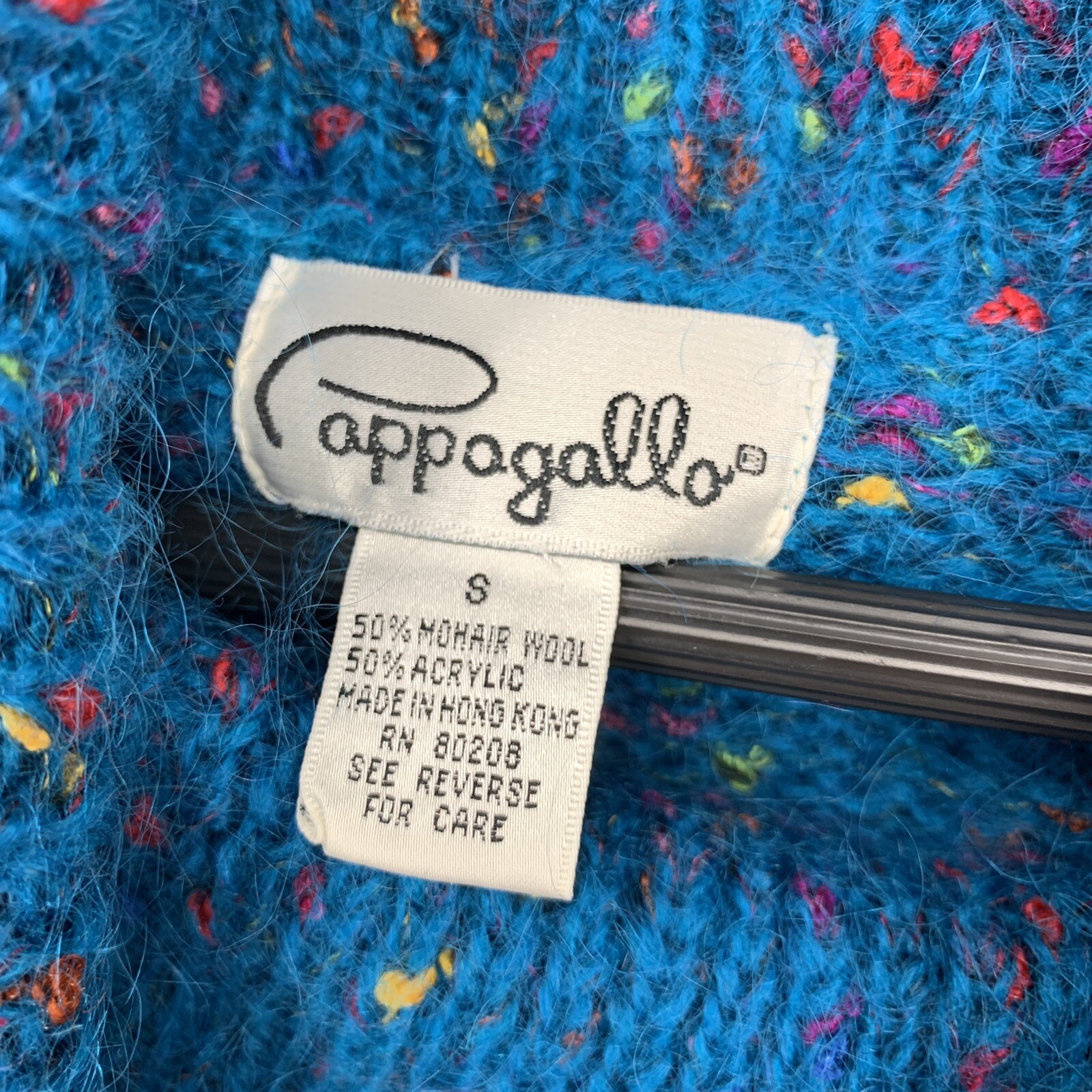 Vintage Mohair Blend Tunic Sweater Pappagallo Oversized Turquoise Confetti Small