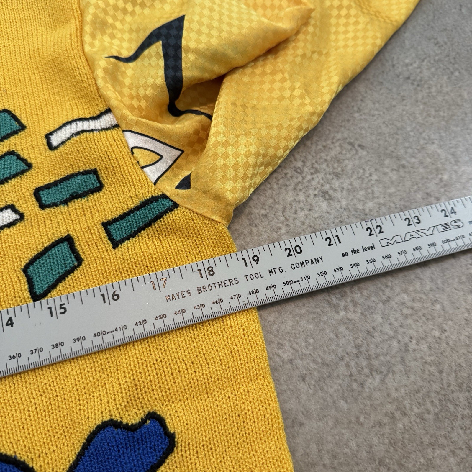 Vintage 80s Jaymee Papell Geometric Sweater Medium Yellow Funky Art Teacher 1980