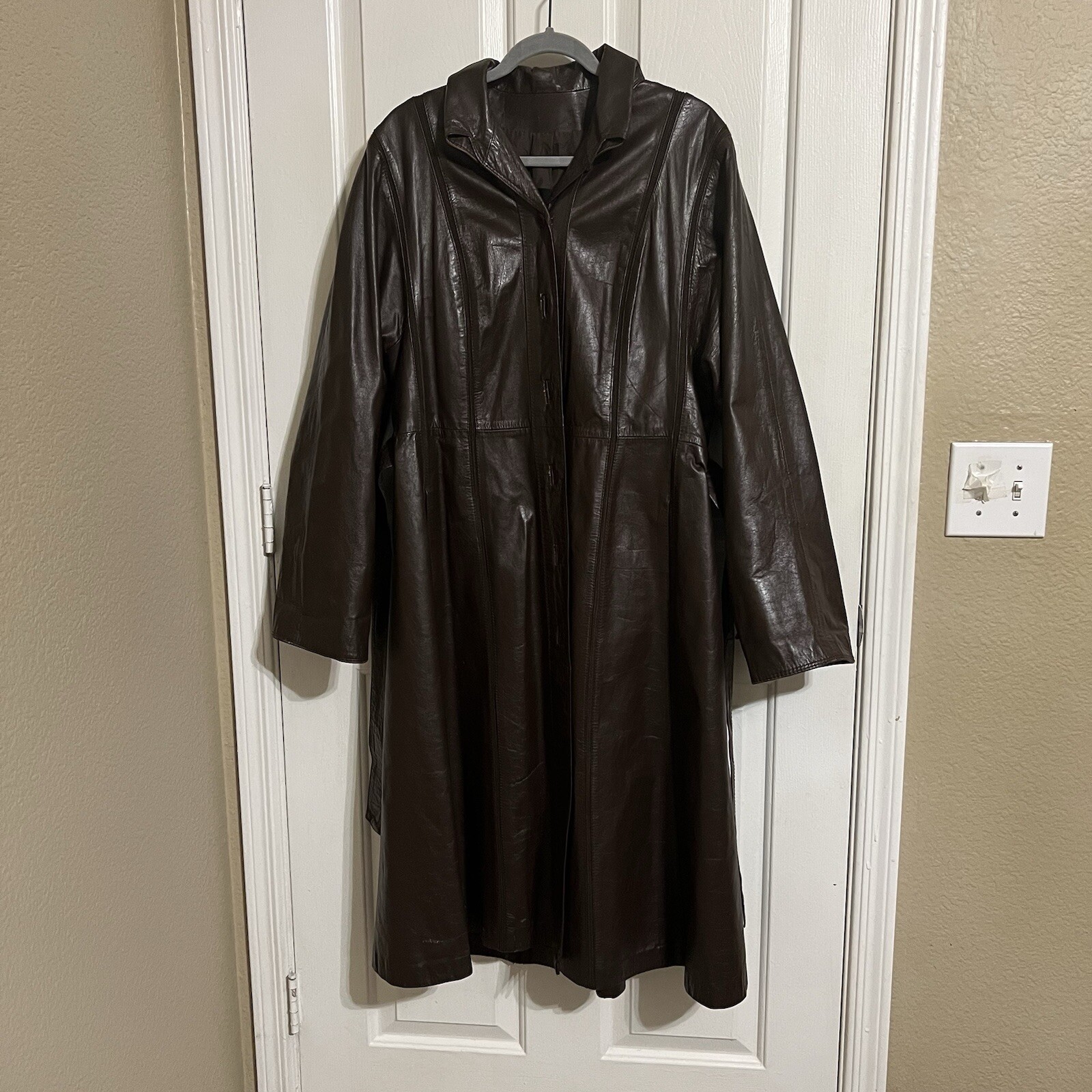 Imperial Leather Brown Leather Trench Coat Womens Vintage Belted