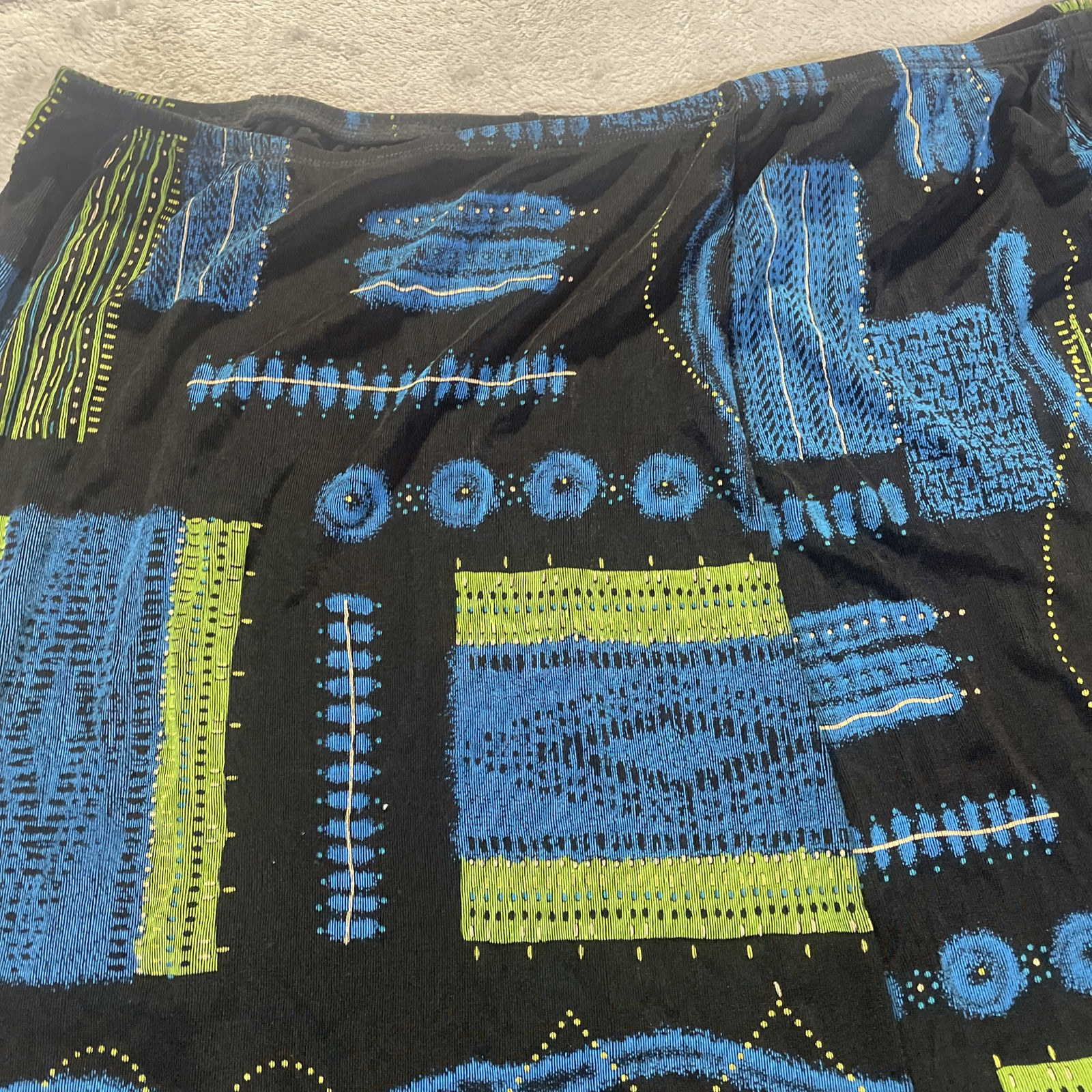 Vtg Renaissance Swing Skirt Woman 2x Abstract Print Elastic Waist Festival Boho