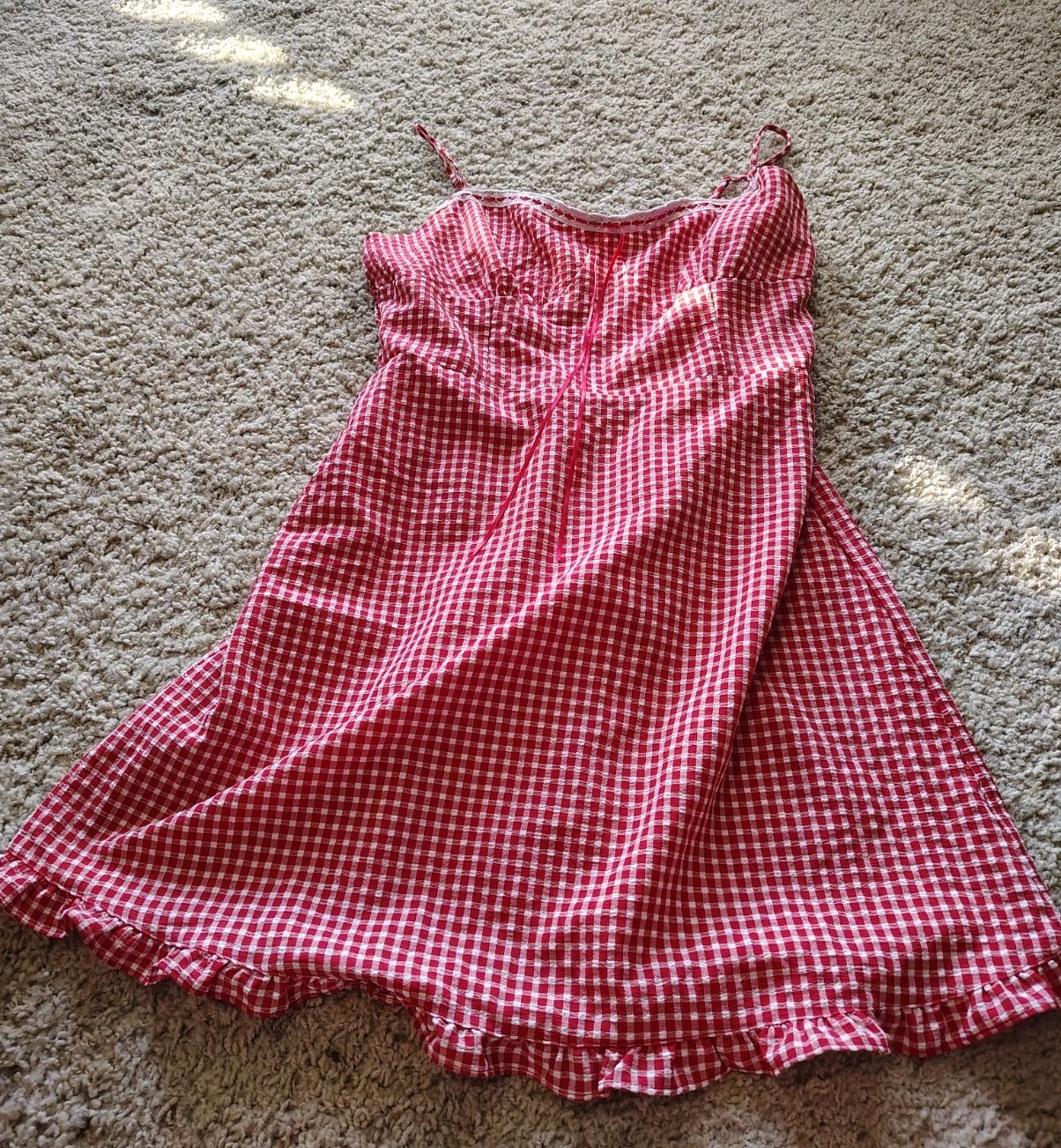 Vintage Y2K Sienna Sky XL Red Gingham Seersucker Sundress Cottagecore Picnic
